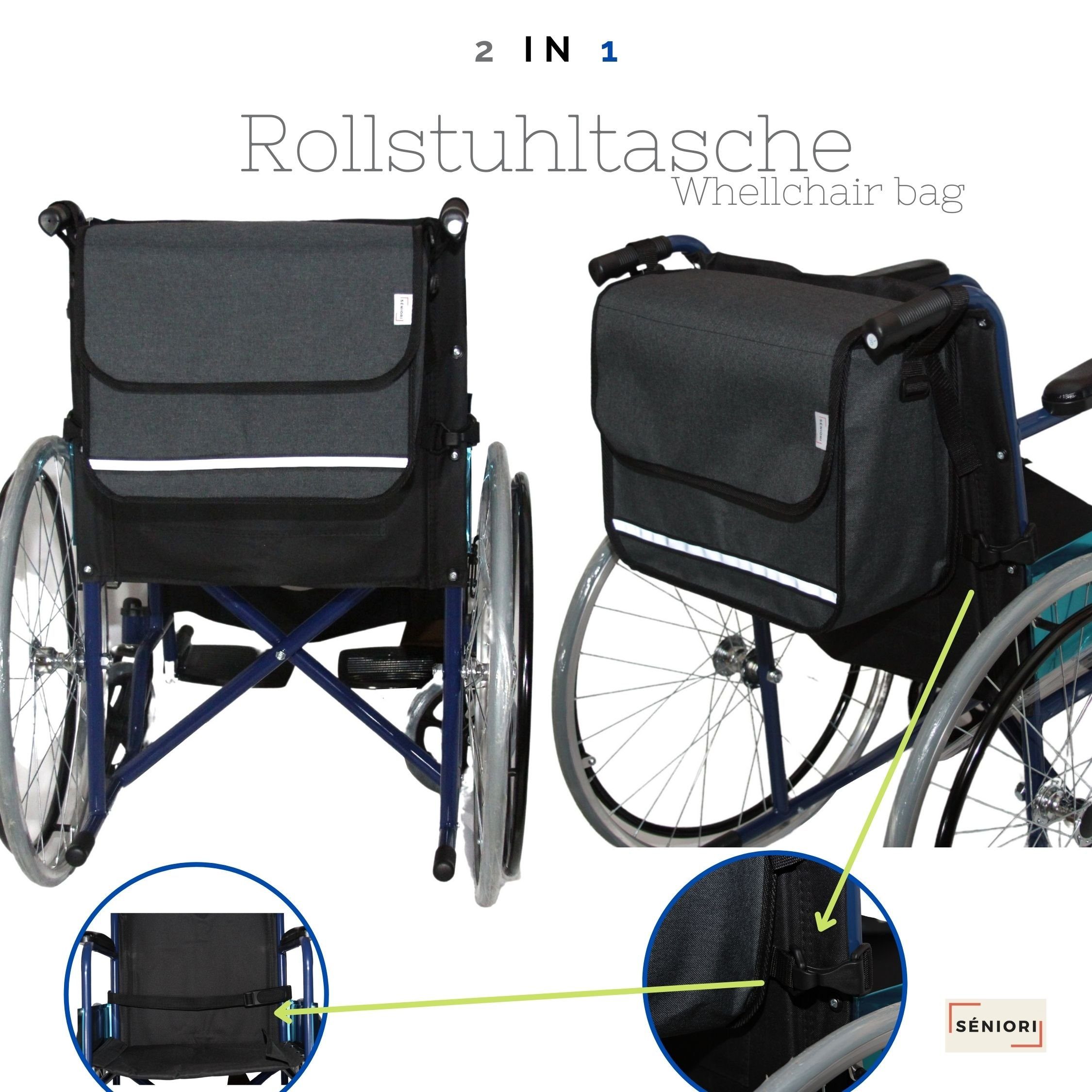 Seniori Aufbewahrungstasche SENIORI Rollator / Rollstuhl Tasche Rollatortasche Rollstuhltasche, 3. Grau_Classic – Bild 3 von 5