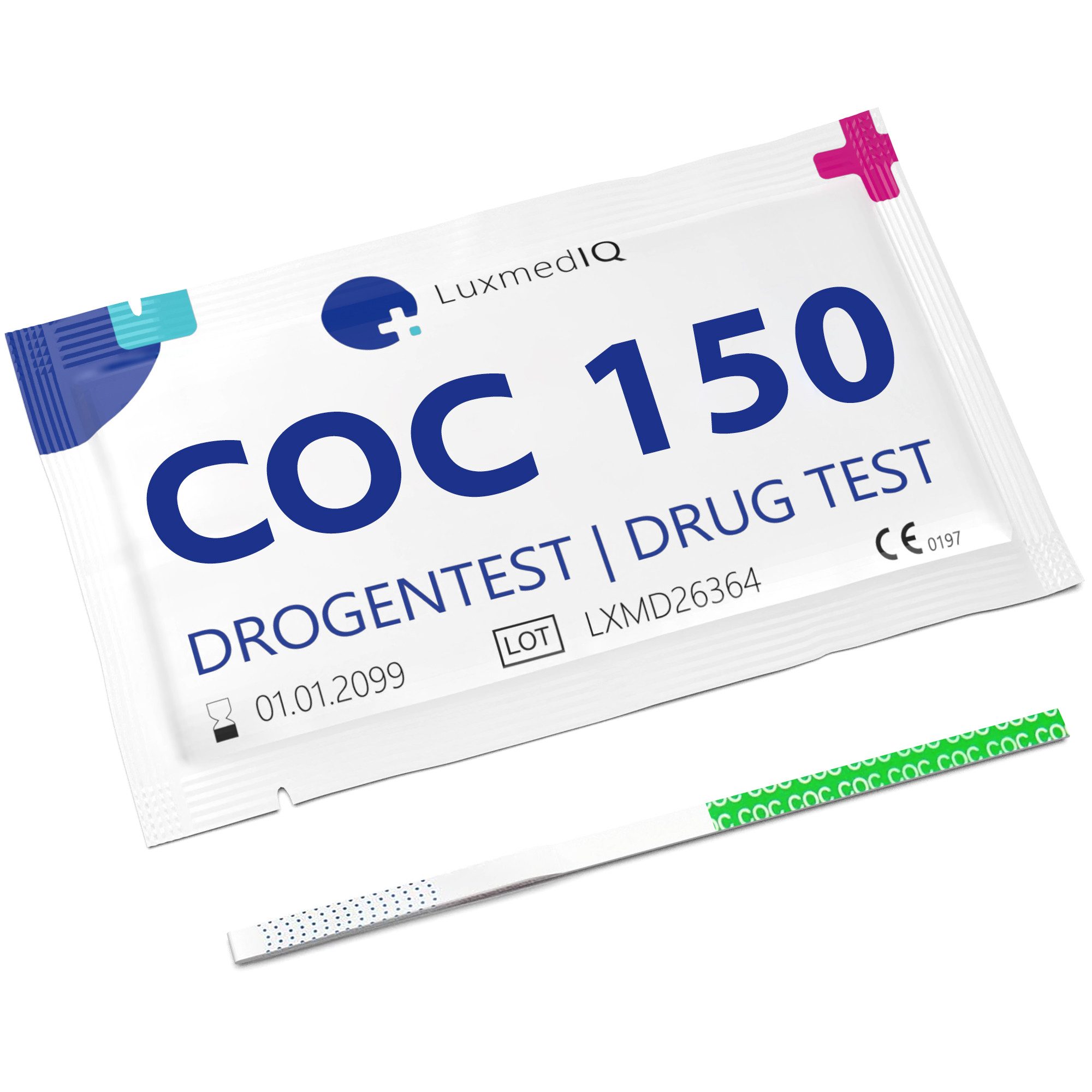 LuxmedIQ Drogen-Schnelltest Kokain - Urin Drogentest - Drogenschnelltest Koks Crack - 150 ng/ml, 10-tlg.