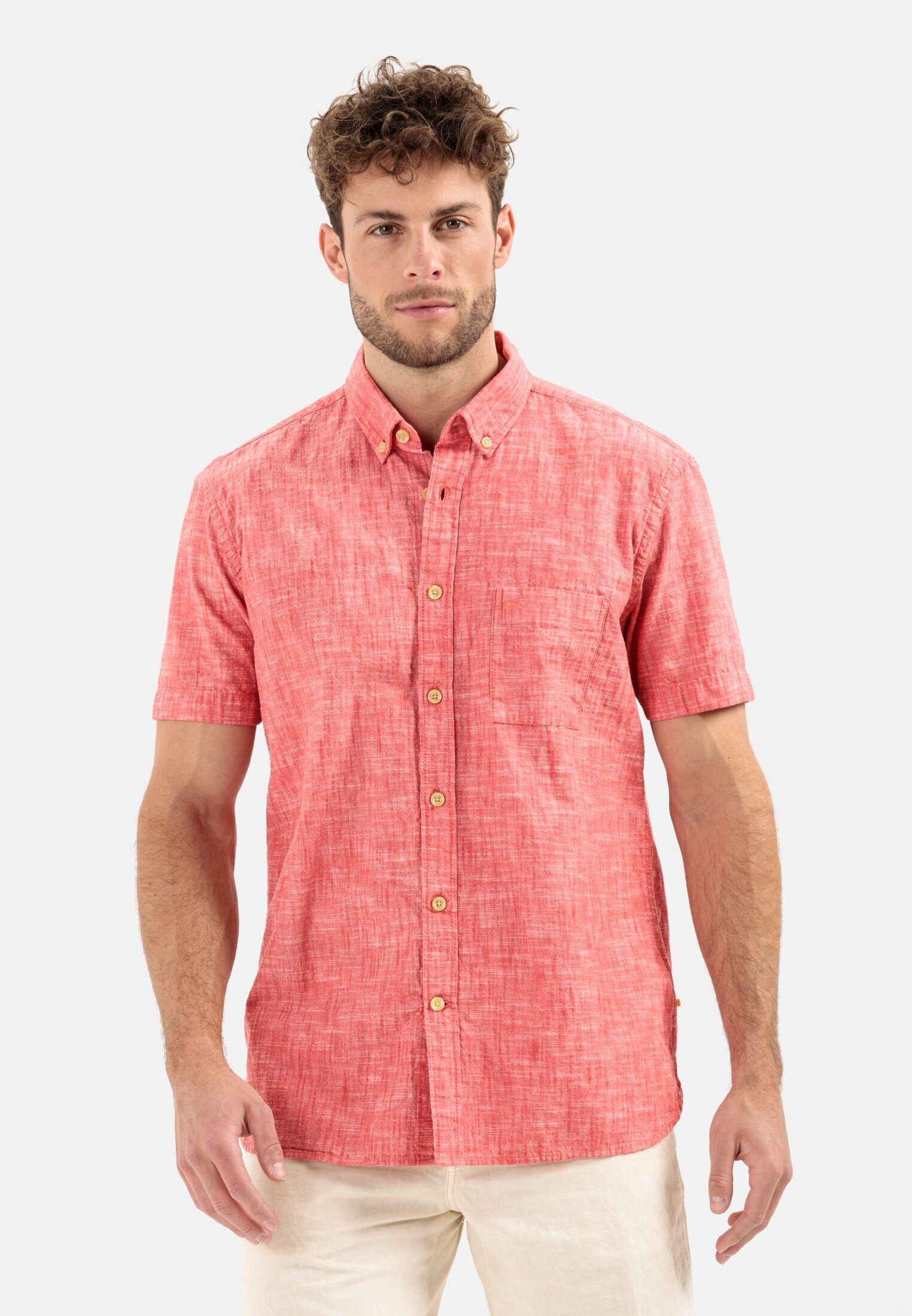 camel active Kurzarmhemd aus reiner Baumwolle Button-Down Rot | 