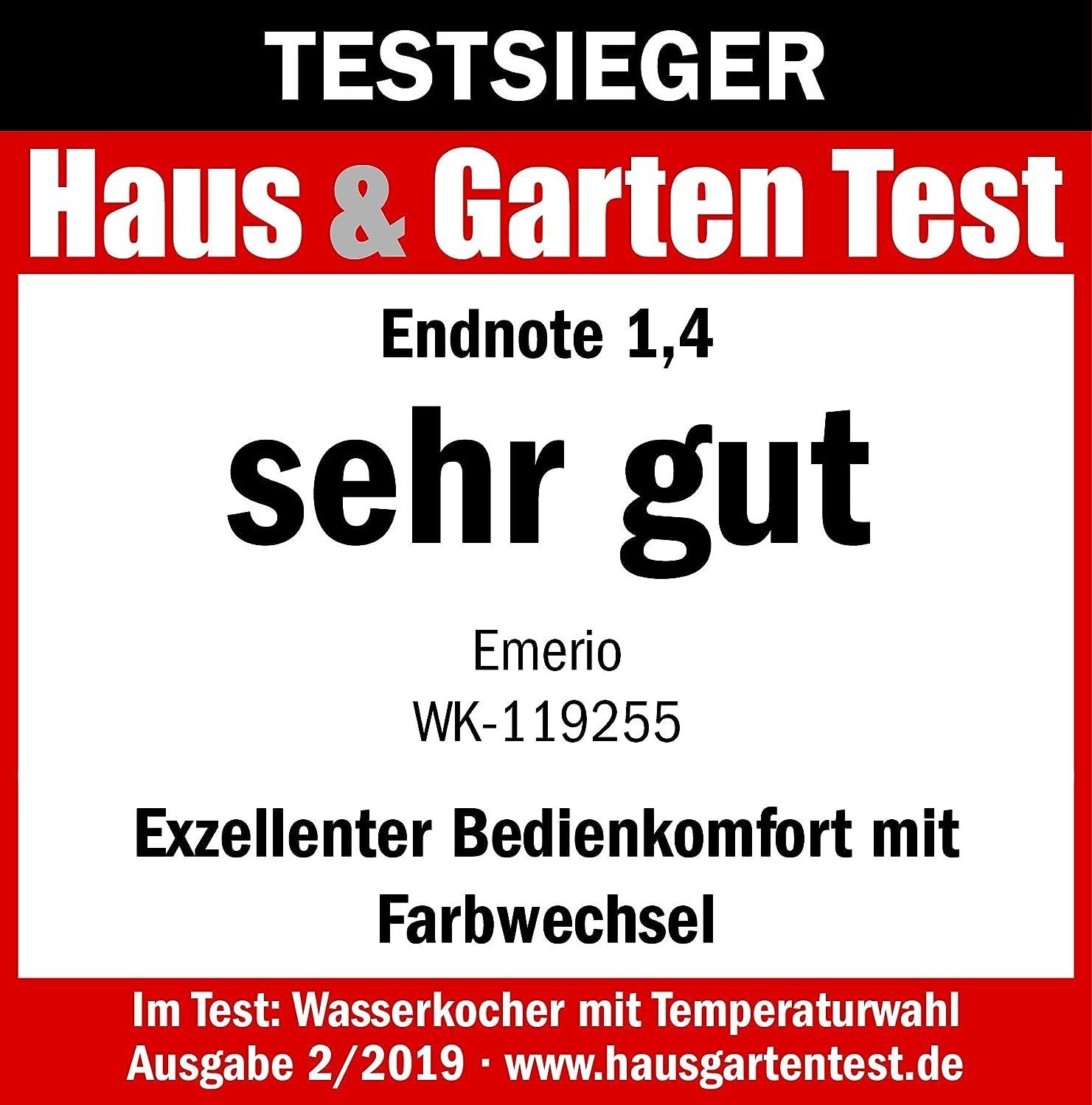 Emerio Wasserkocher Glas Garten Test 1,7 & mit l, W, 2200,00 Haus Temperaturwahl Wasserkocher, 02/2019,