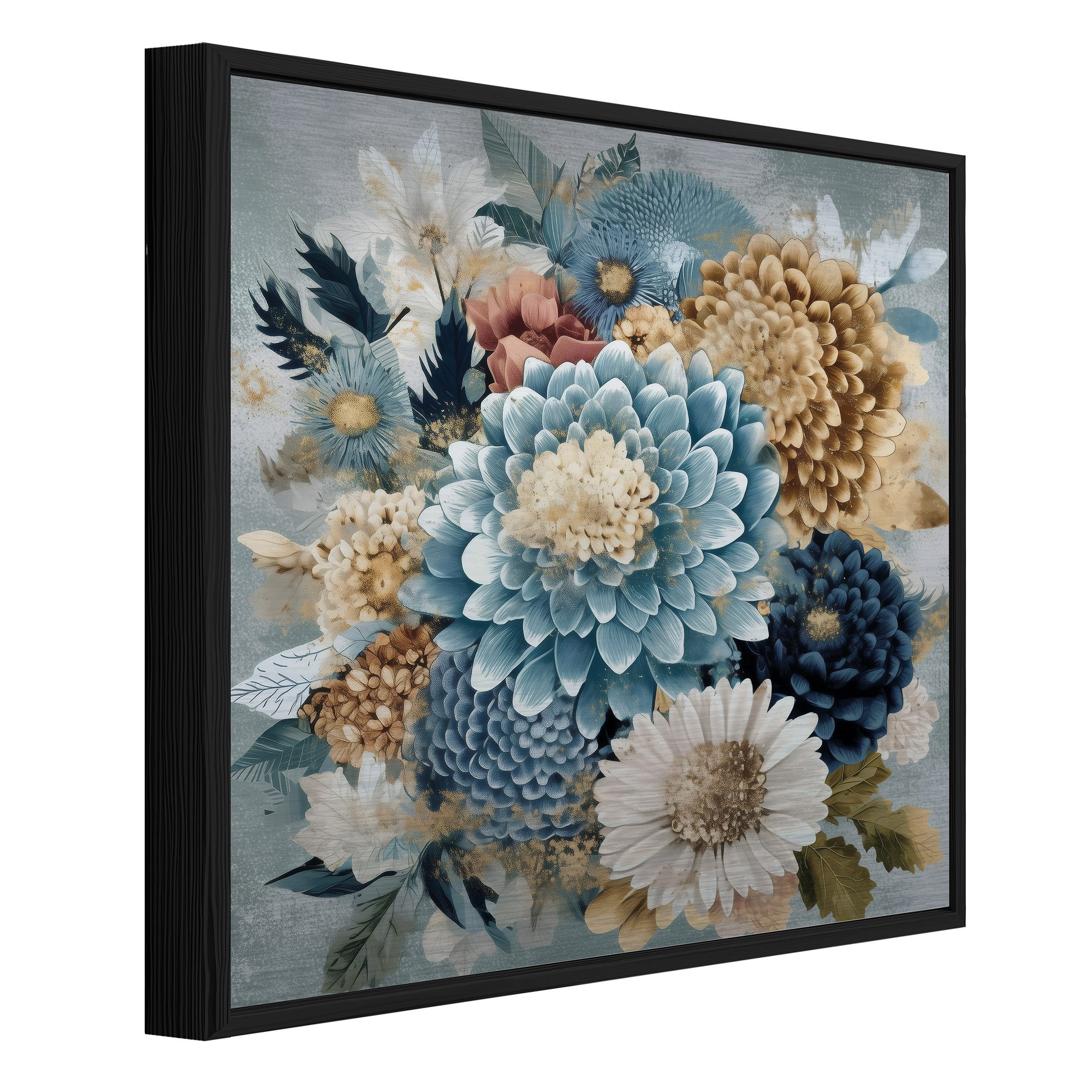 Wallarena Metallbild Blumen Pfingstrosen - Blau - Modern - Quadrat - Schlafzimmer, Blumen, 50x50cm
