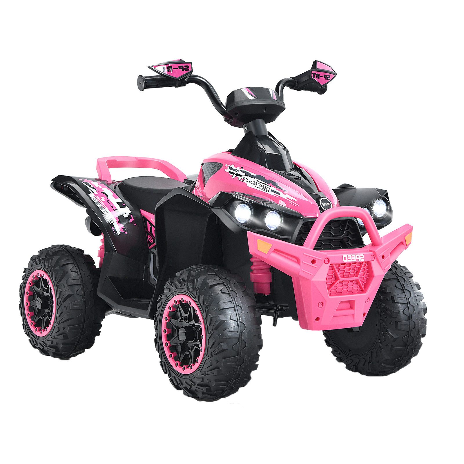 KOMFOTTEU Elektro-Kinderquad Kinderfahrzeug Elektroauto, mit LED-Scheinwerfern, Musik & Hupe