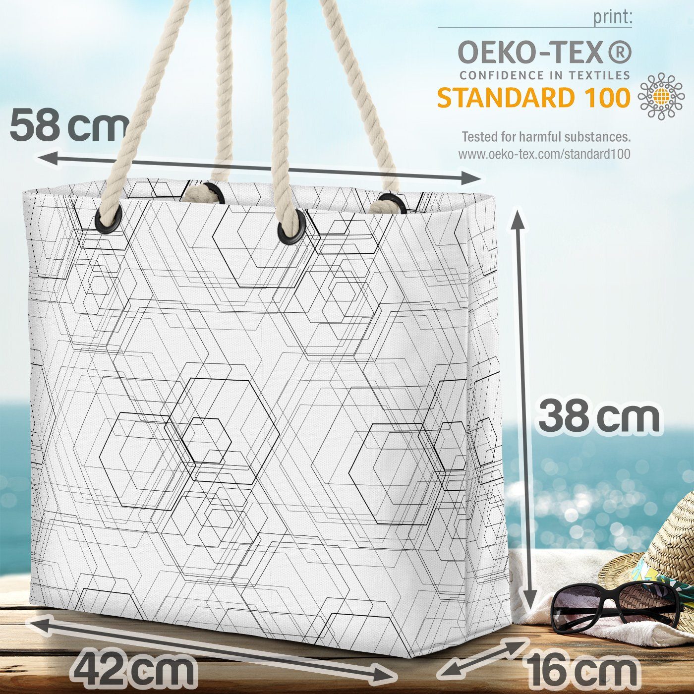 VOID Strandtasche (1-tlg), Hexagon Muster Bag Wohnzimmer Chip cell Küche modular Beach Waben Grafik Kunst
