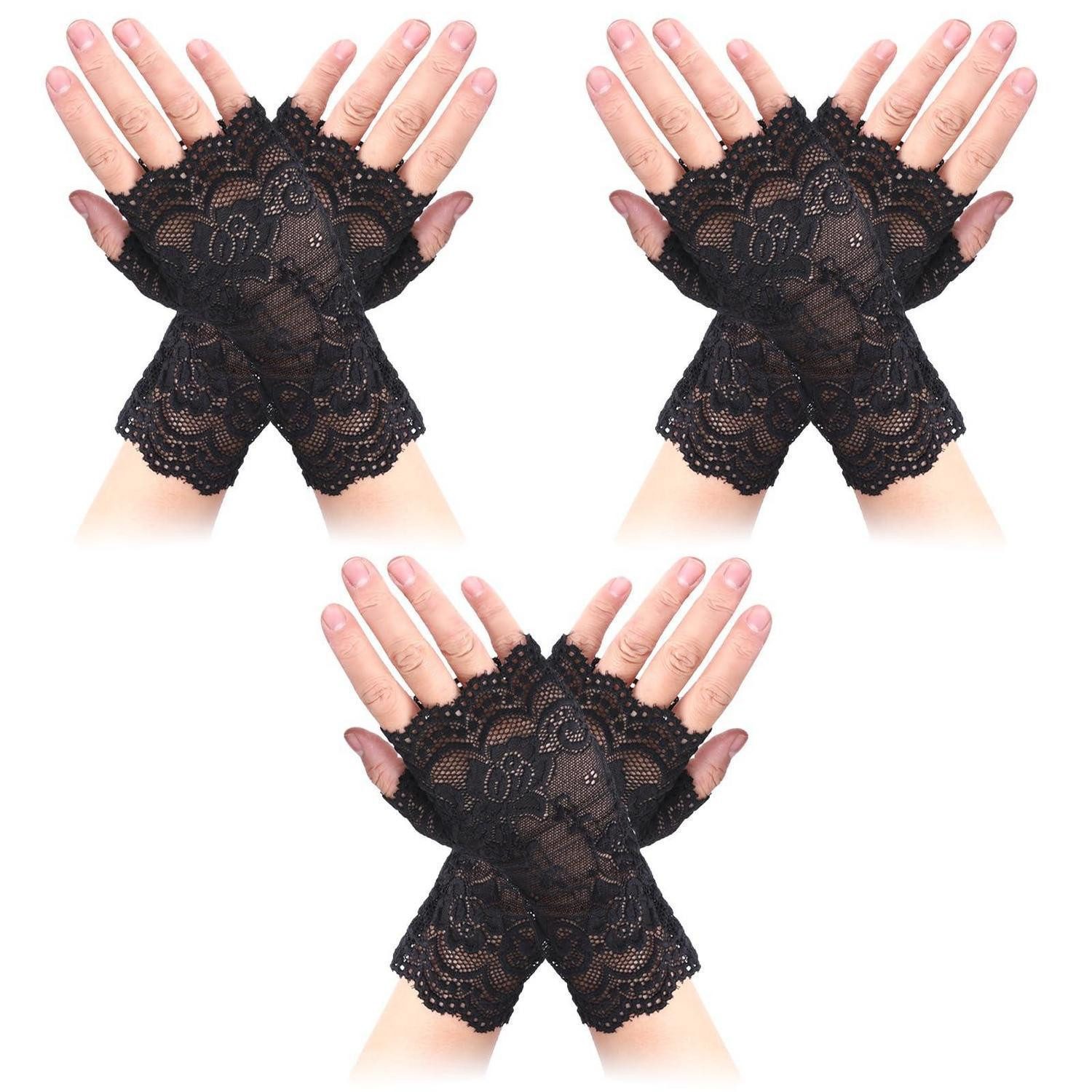 LuxusKollektion Abendhandschuhe Handschuhe Damen Spitze fingerlos schwarz (1-St)