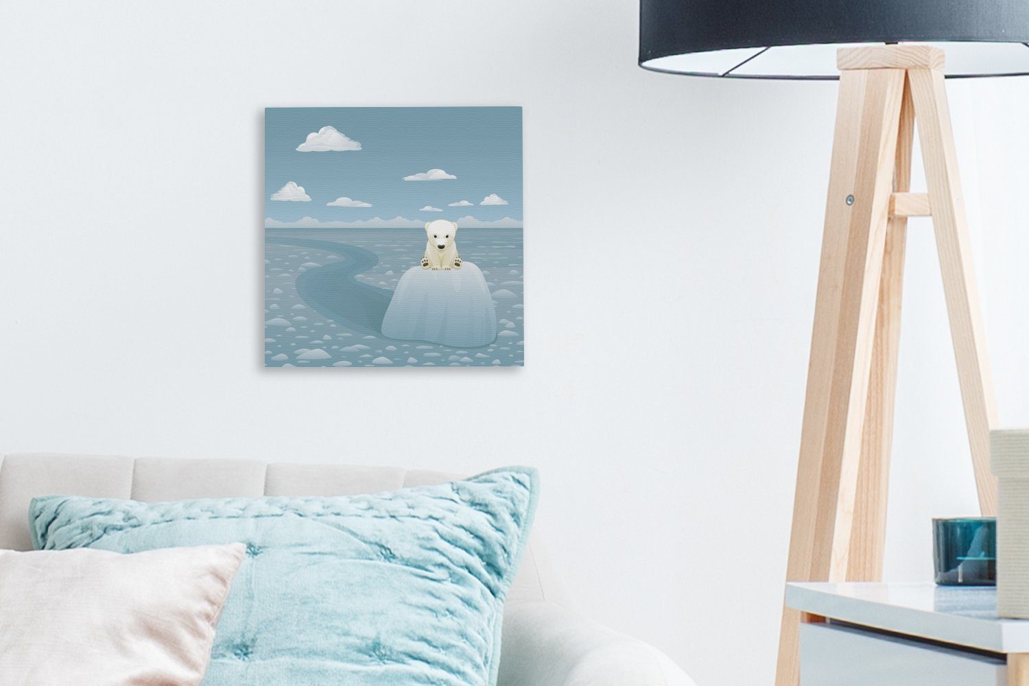 (1 jungen OneMillionCanvasses® Schlafzimmer für St), Leinwandbild Eisblock, auf Bilder einem Eisbären Illustration Wohnzimmer Leinwand eines