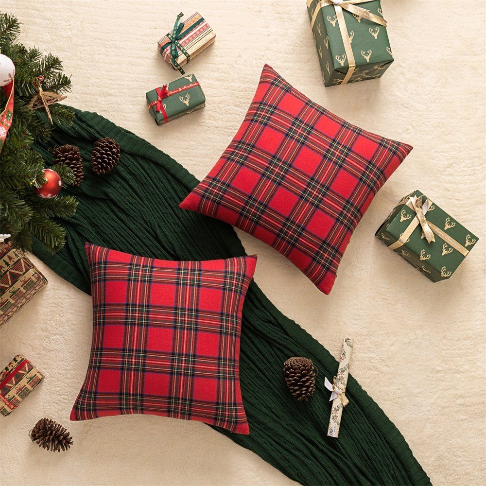 Rosnek Kissenbezug Weihnachten Tartan Plaid, 45x45cm, für Bett Sofa Esszimmer Dekoration, (1 Stück)