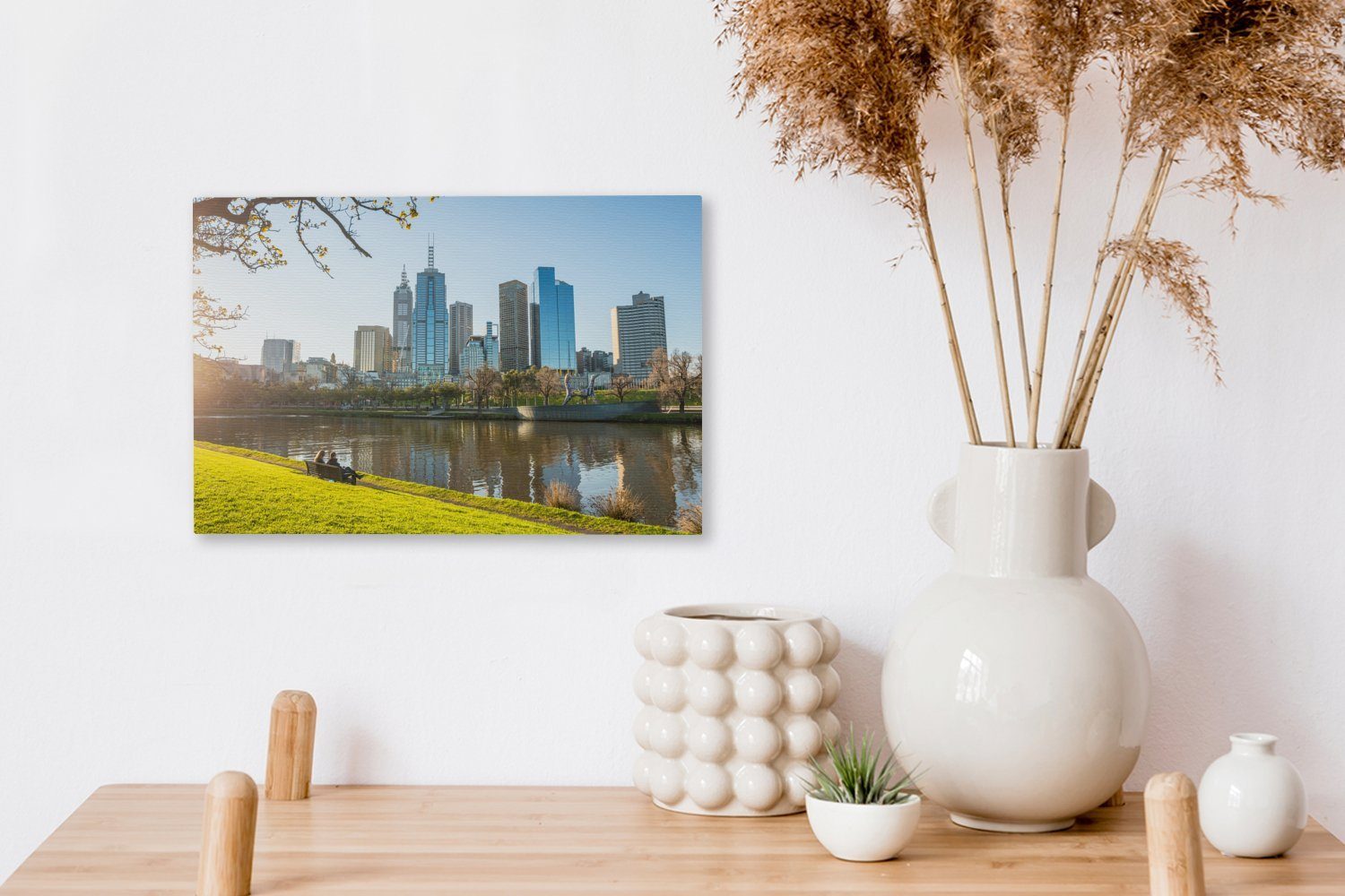 OneMillionCanvasses® Leinwandbild Blick auf St), 30x20 die von Wanddeko, aus cm Park, (1 Leinwandbilder, Wandbild Wolkenkratzer einem Melbourne Aufhängefertig