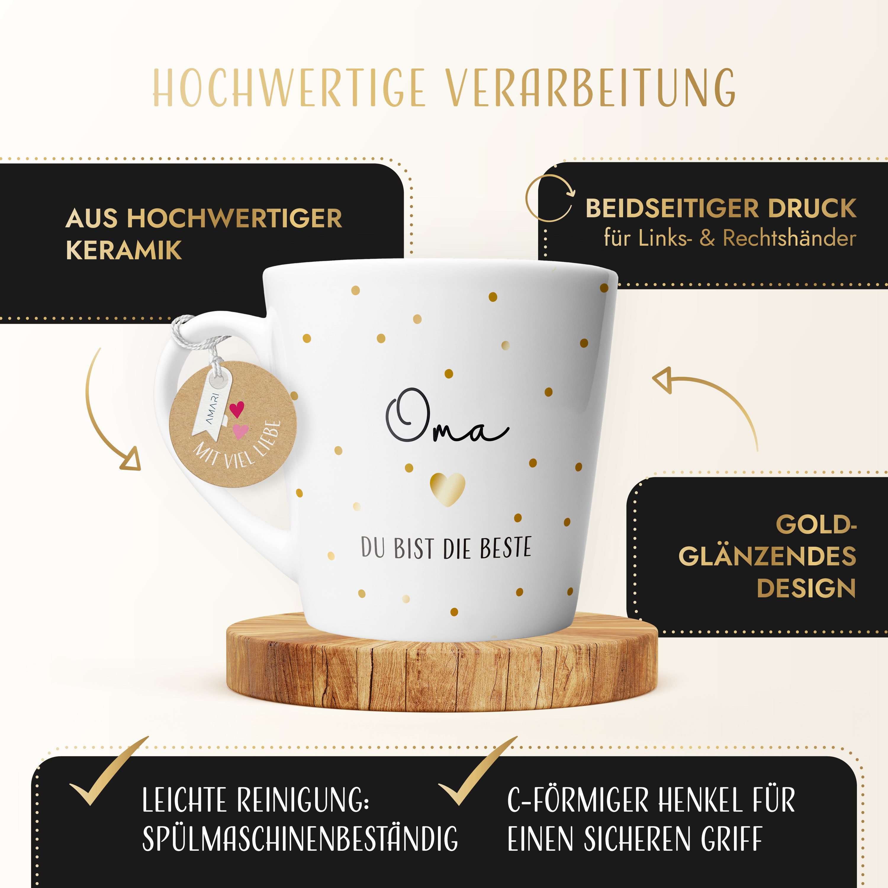 Amari Tasse AMARI ® Oma Tasse - Perfektes Geschenk für die Oma - Dankeschön, Tasse Oma 09