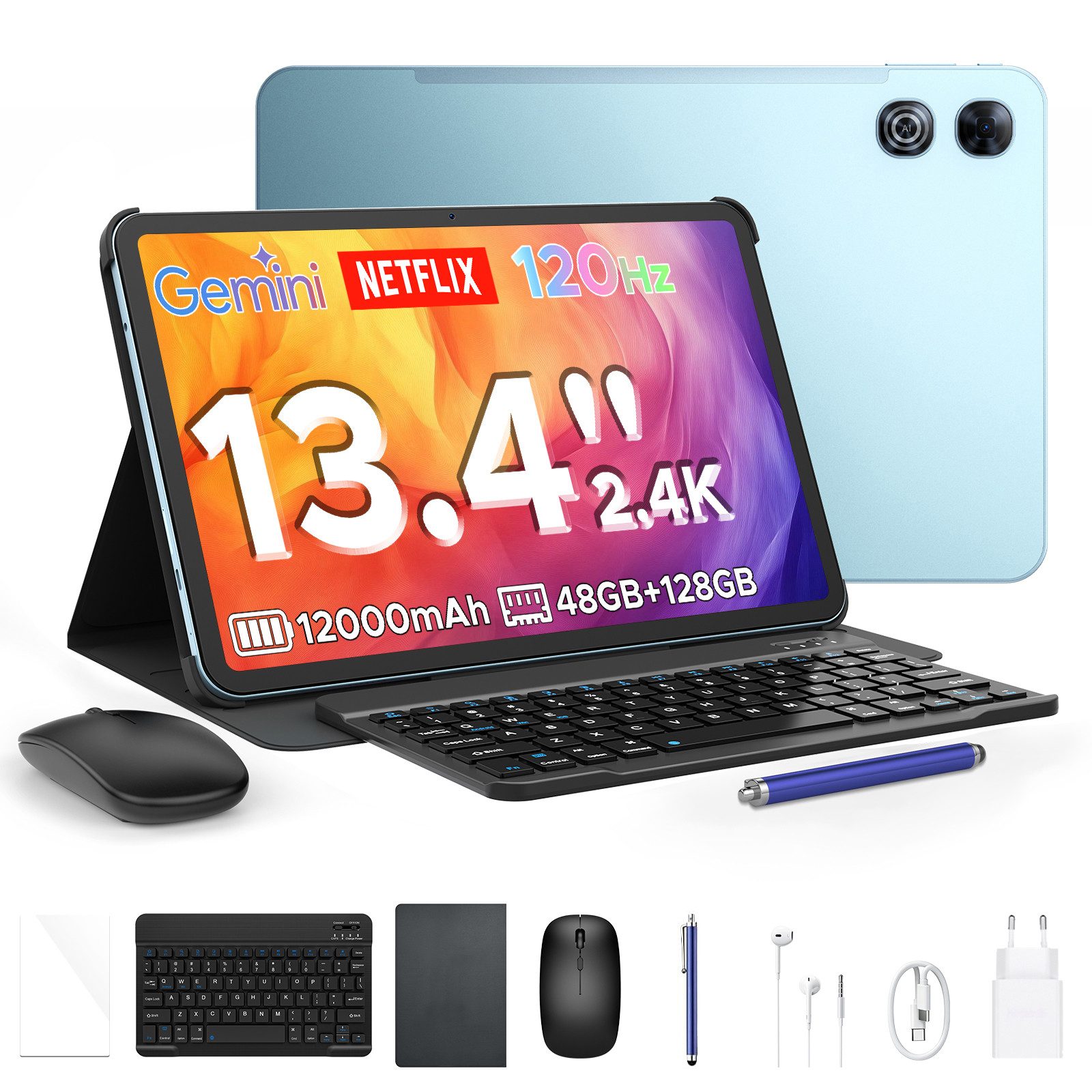 Aorlym AP13 Tablet 13 Zoll – 2.4K 120Hz Display, Android 16, 128GB ROM Tablet (13.4", 128 GB, Android 16, WiFi, 12000mAh Akku, T7280 Octa-Core, Face ID, Tastatur & Stylus)