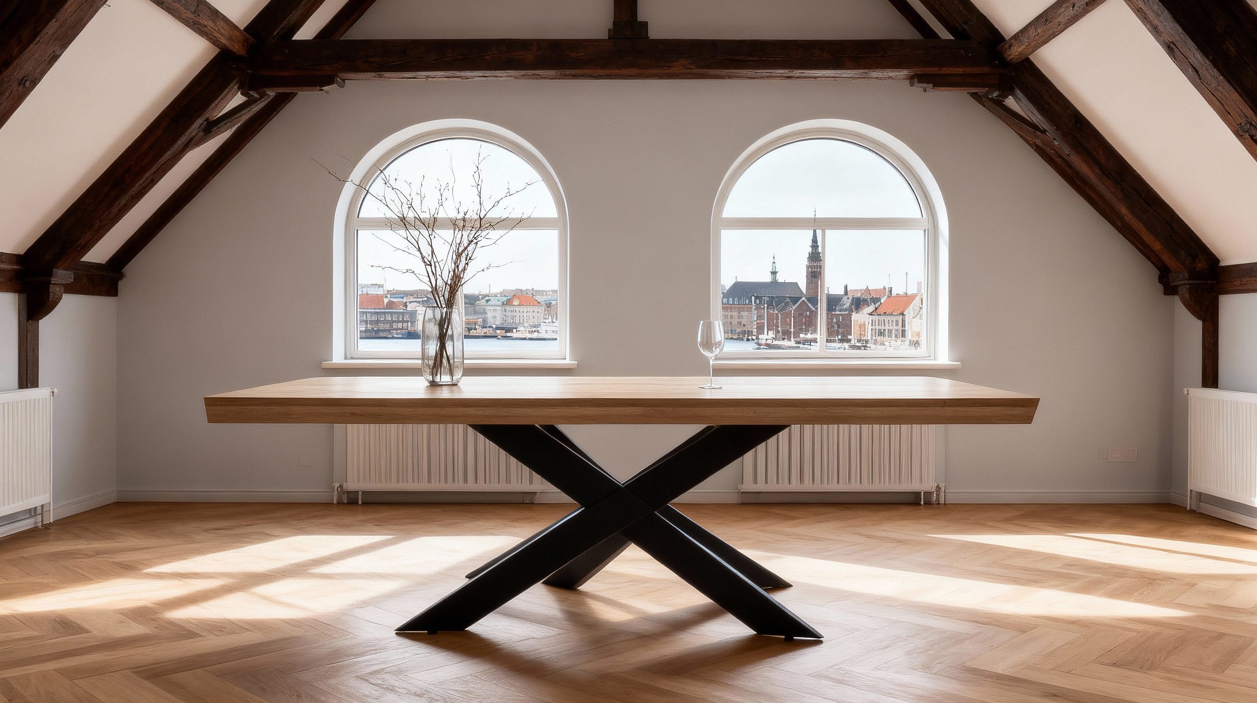 Massivart® Esstisch Wildeiche massiv geölt / 60 mm Platte / 180/200/220 / AHUS, Massivholztisch · Metallgestell · Schweizer Kante · Industrial-Look