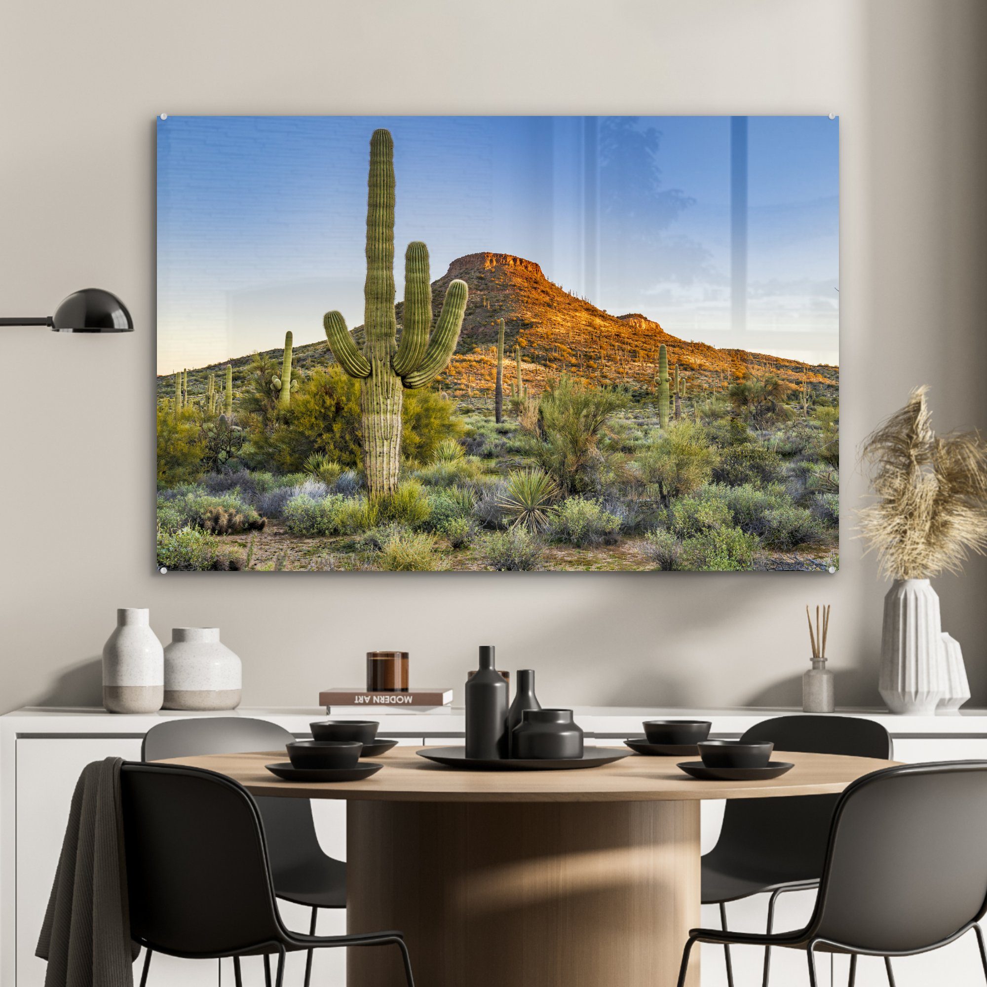 MuchoWow Acrylglasbild Wüste Gebirge, Kaktus Wohnzimmer - Schlafzimmer Acrylglasbilder (1 - St), & Pflanzen 