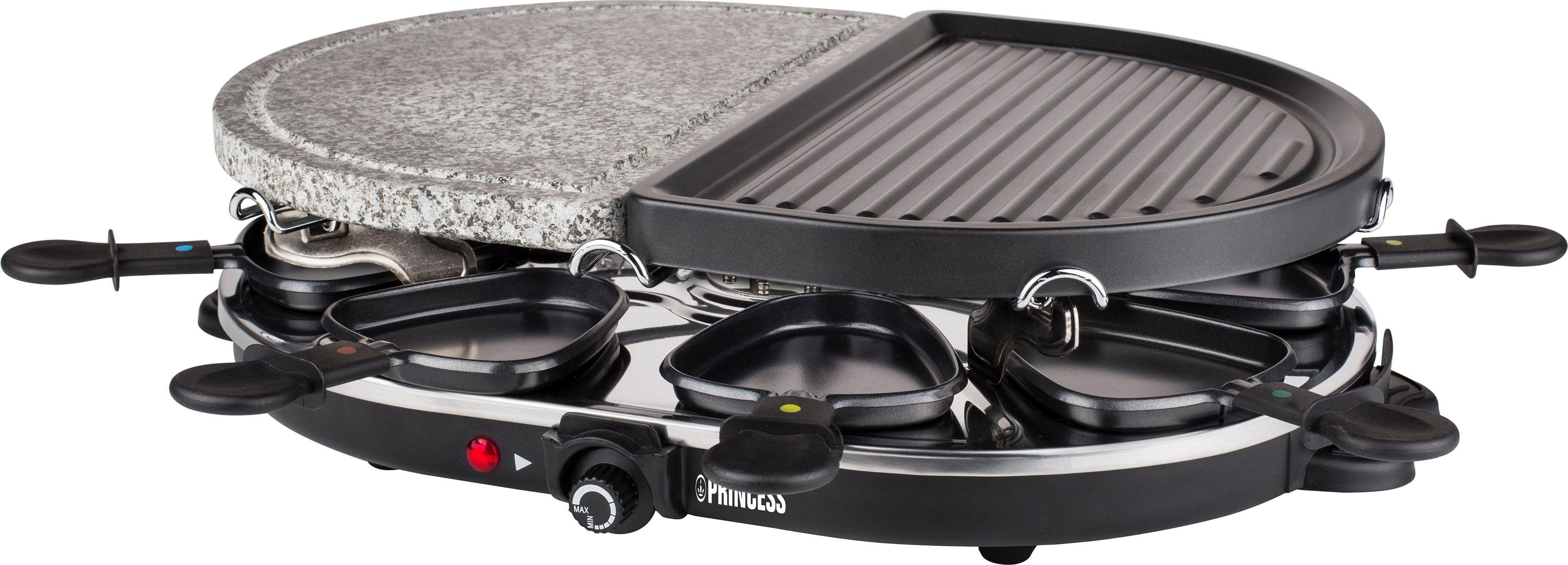 1200 W & 162710, Stone - 8 PRINCESS Raclettepfännchen, Grill Oval Party 8 Raclette