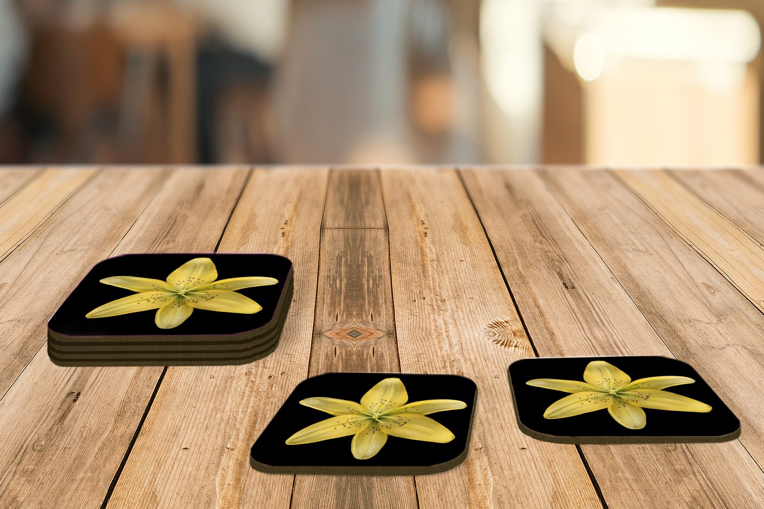 MuchoWow Glasuntersetzer Eine Tischuntersetzer, Hintergrund, Untersetzer, schwarzem gelbe Tasse Lilienblüte 6-tlg., für Zubehör auf Glasuntersetzer, Gläser, Korkuntersetzer