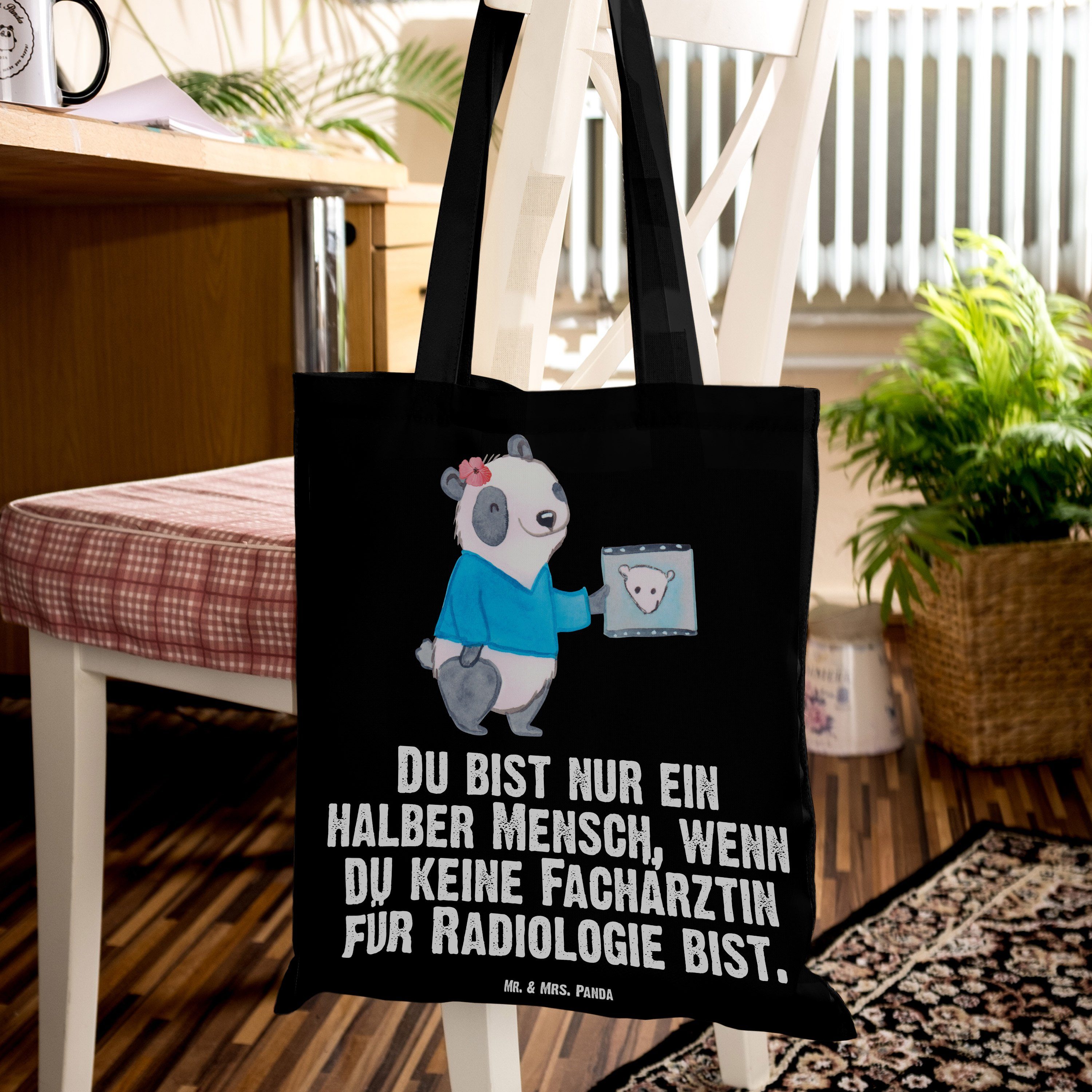 Mrs. für Fachärztin Kollegin, Schwarz mit - Ab Herz Panda Mr. Radiologie & (1-tlg) Tragetasche Geschenk, -