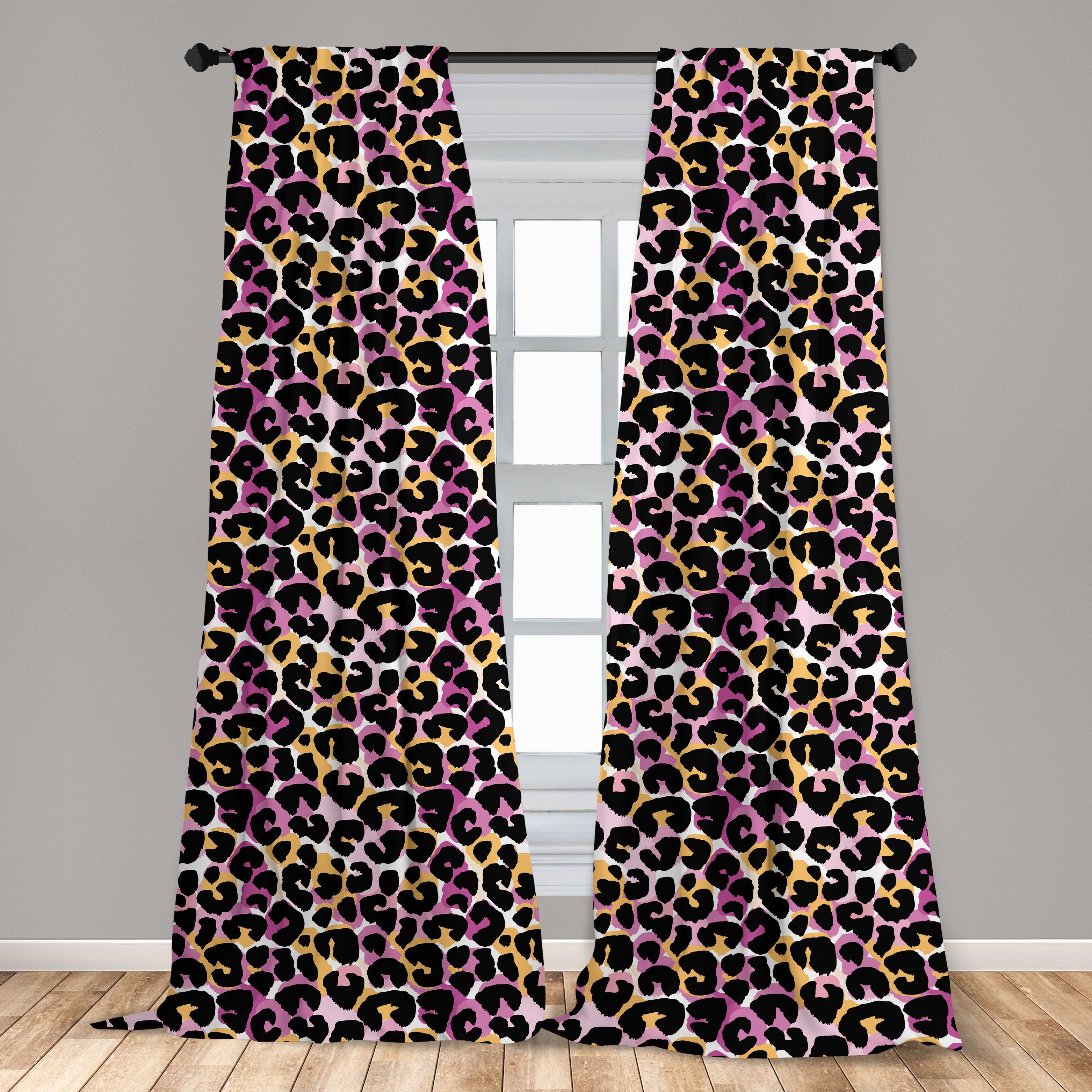 Gardine Vorhang für Abakuhaus, Schlafzimmer Wilde Leopard-Druck Exotic Animal Microfaser, Dekor, Wohnzimmer