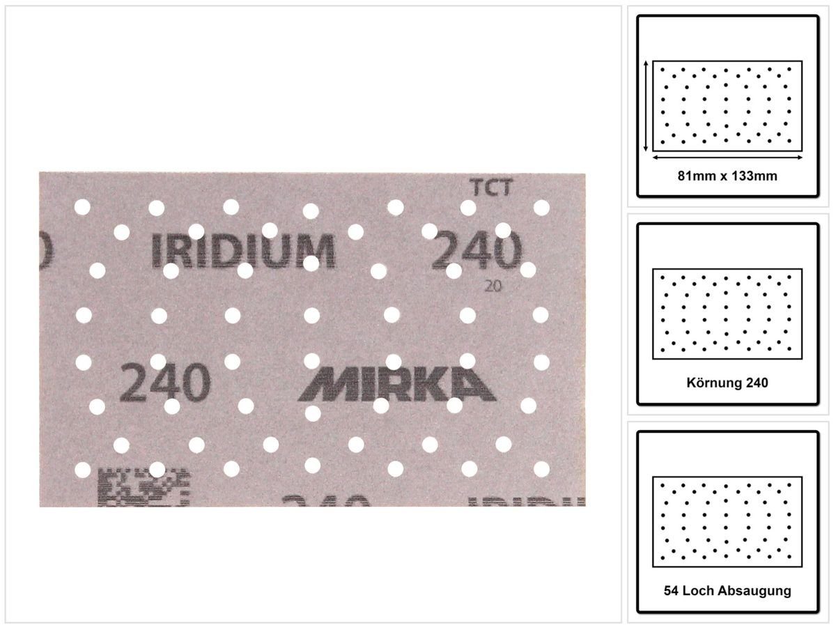 Mirka Schleifscheibe IRIDIUM Schleifstreifen Grip 81x133mm K240, 100 Stk. (246B109925)