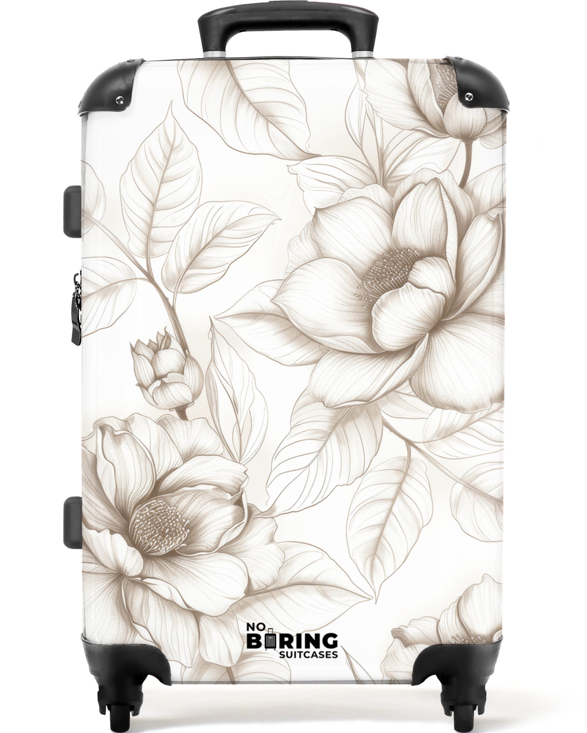 NoBoringSuitcases.com© Hartschalen-Trolley Weiß mit beigen Blumen günstig online kaufen