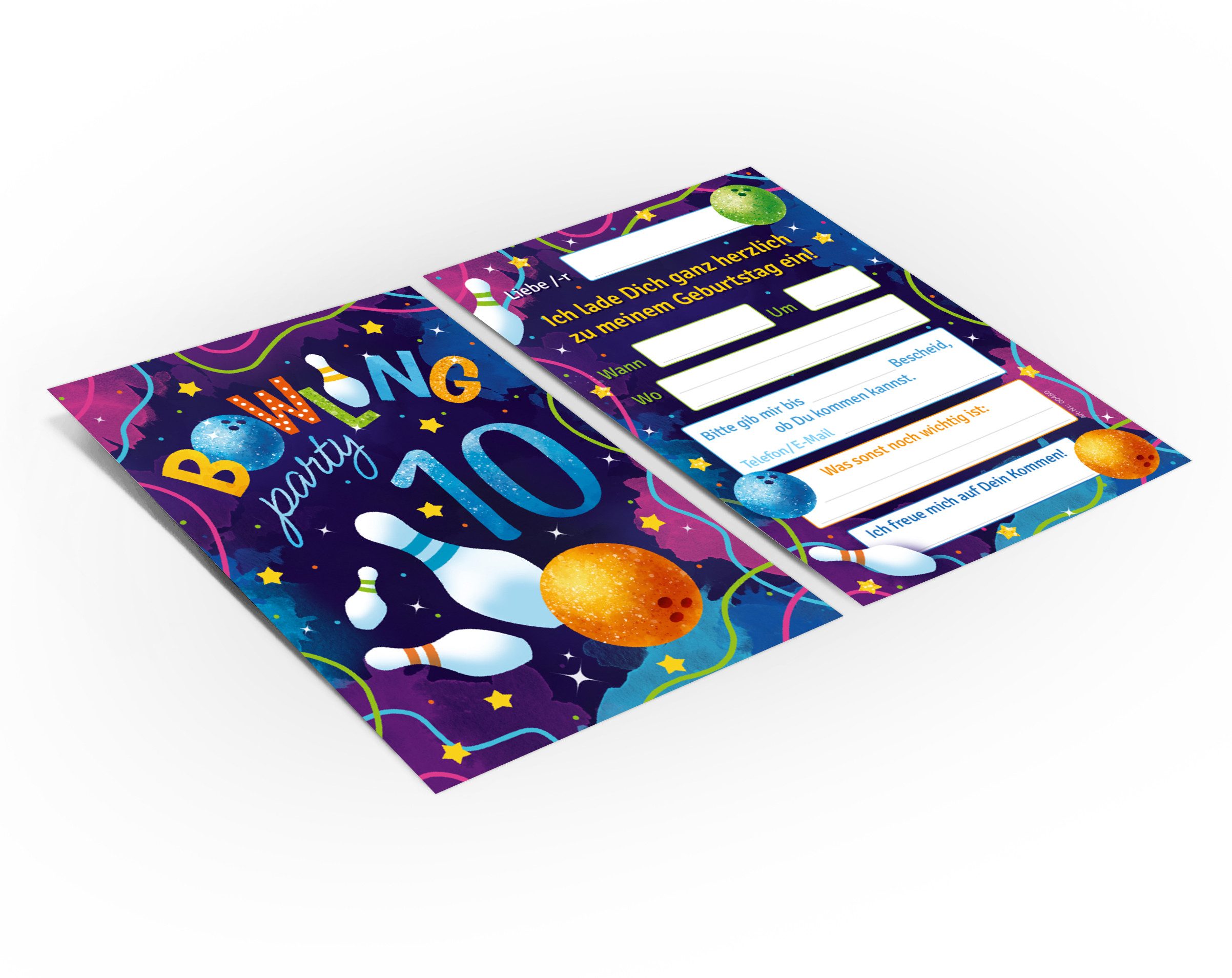 JUNAPACK Einladungskarten Bowling zum 10. Kindergeburtstag Jungen Mädchen Einladungen Kegeln, Einladungskarten zum 10. Geburtstag Bowling – Bild 3 von 3