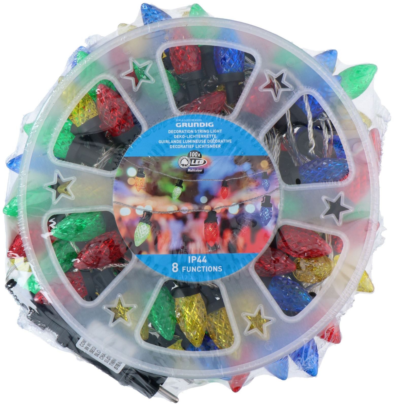 Grundig Lichterkette Grundig Lichterkette Zapfen Bunt 100 LED 8 Lichtmodi 9,9m Partydekorat