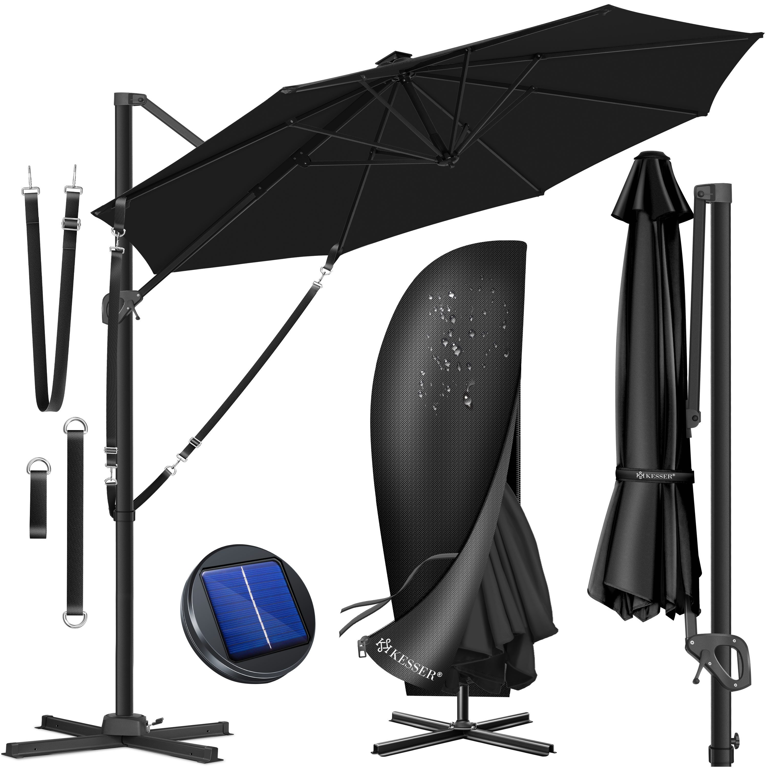 KESSER Ampelschirm, Sonnenschirm SUN Rund XL Ø330 cm 360° Drehbar inkl. Abdeckung
