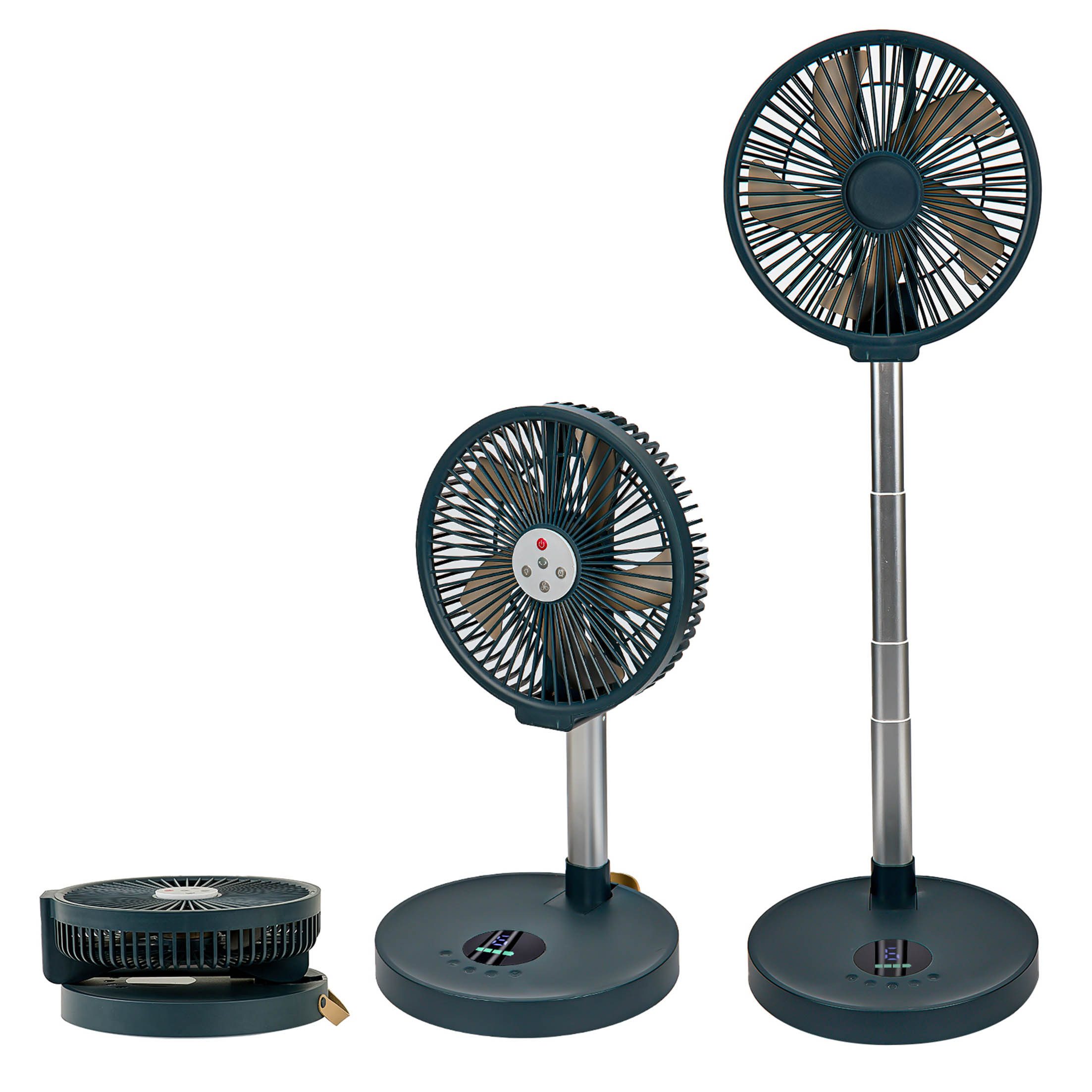 KINSI Akku-Ventilator Faltbarer Ventilator, USB Standventilato, Mobiler Tischventilator, 19 cm Durchmesser, Mit magnetischer Fernbedienung, 4-Stufen-Timer, 6-Stufen-Luftstärke