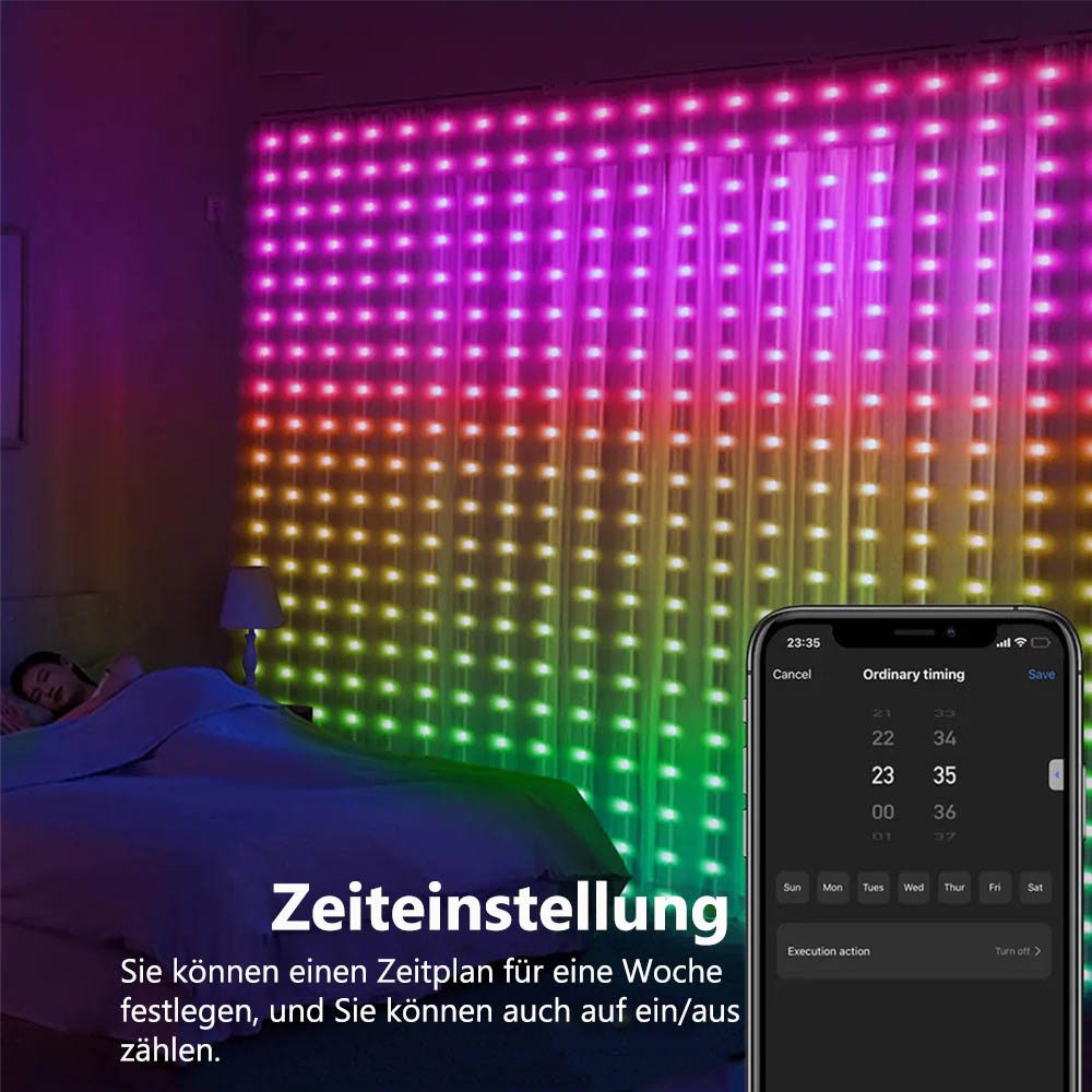 Jibenhome LED-Lichterkette RGBIC Smart Lichtervorhang, Musik Sync, Zeitscha günstig online kaufen
