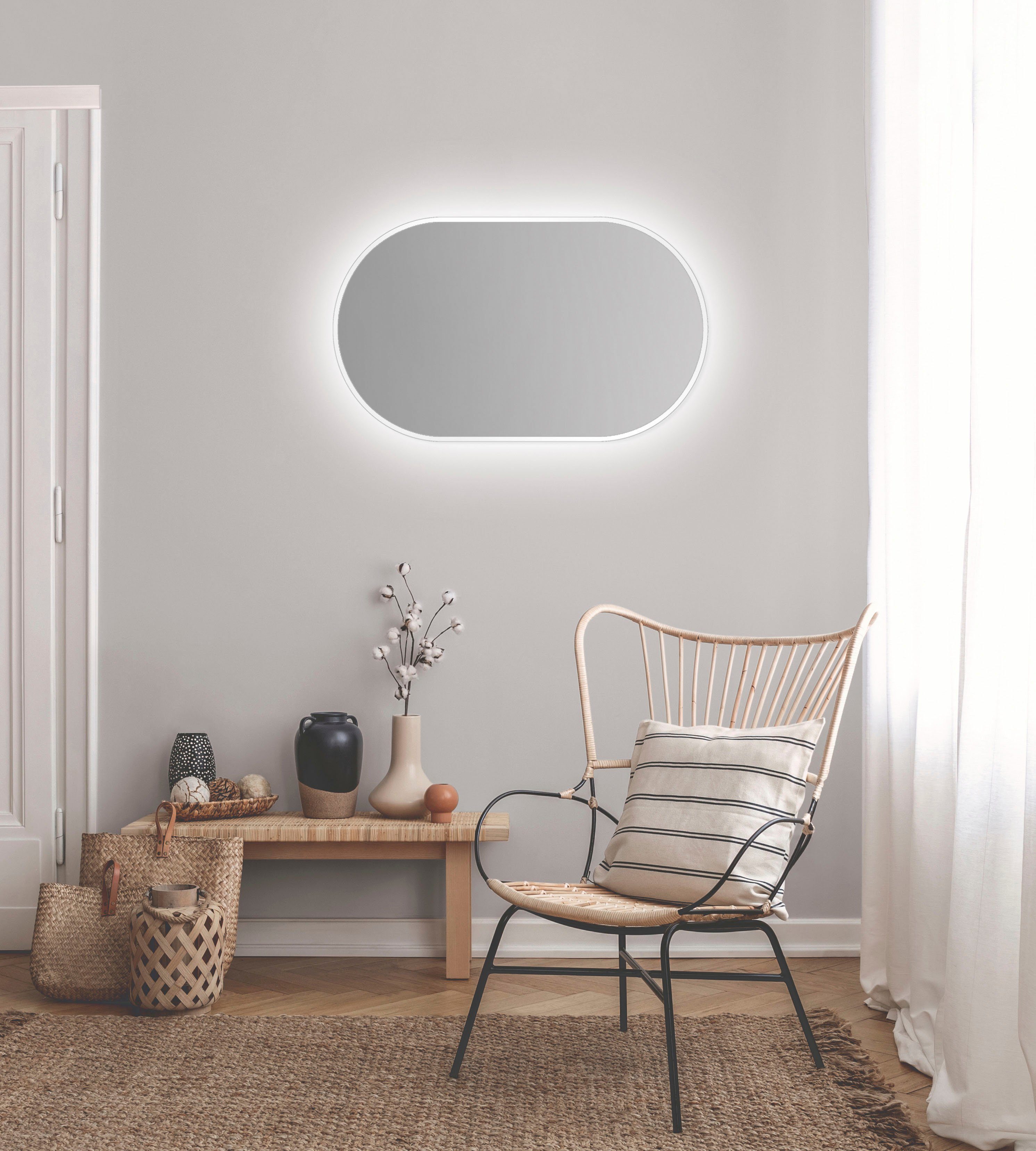 Talos Dekospiegel LED Design Spiegel oval weiß, 45x75 cm (1-St), LED Beleuchtung
