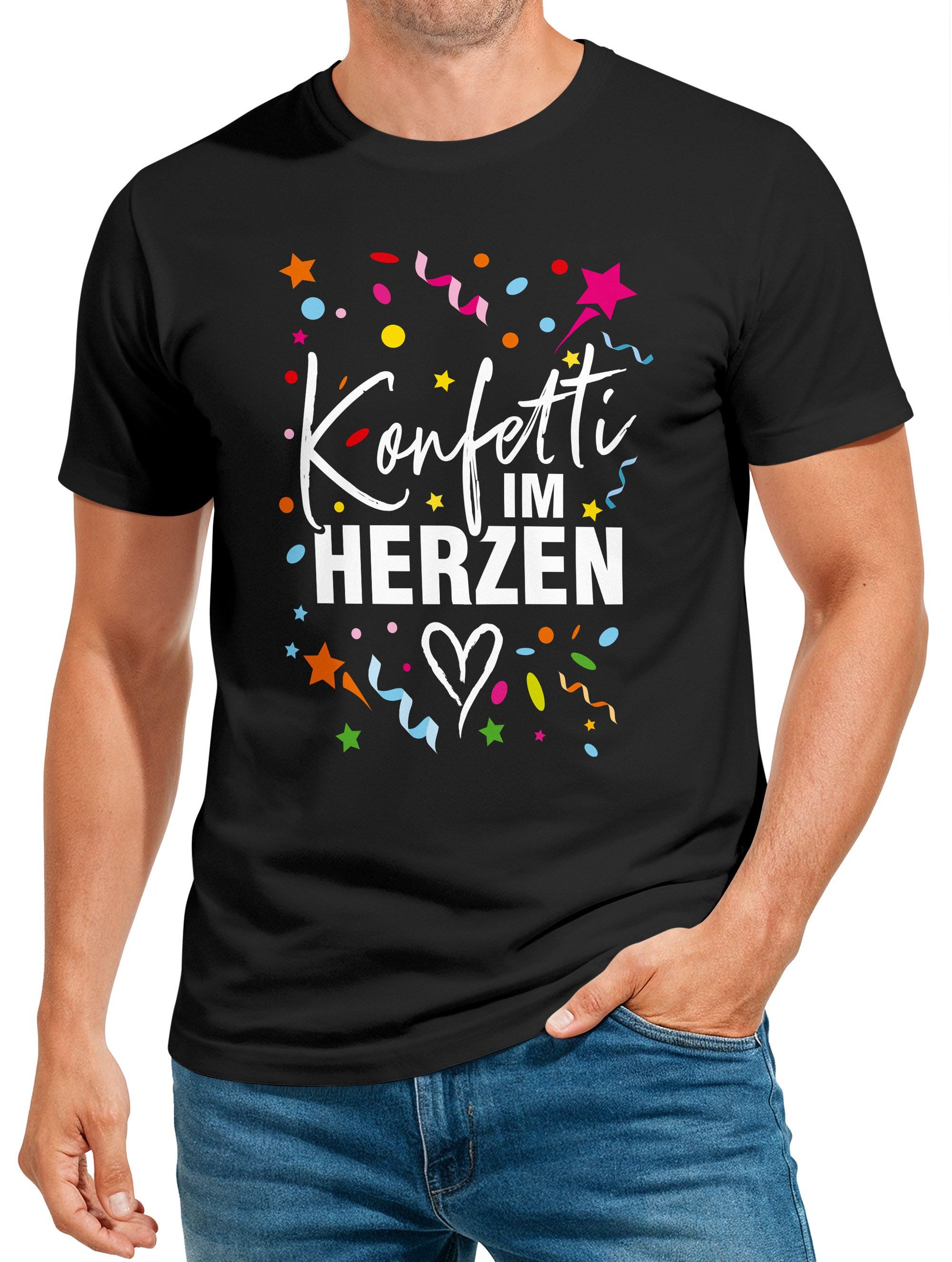 MoonWorks Print-Shirt Herren T-Shirt Fasching Karneval Konfetti im Herzen Kostüm-Ersatz mit Print