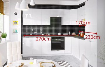 Feldmann-Wohnen Winkelküche Essen, 270cm weiß/weiß Hochglanz L-Form 13-teilig
