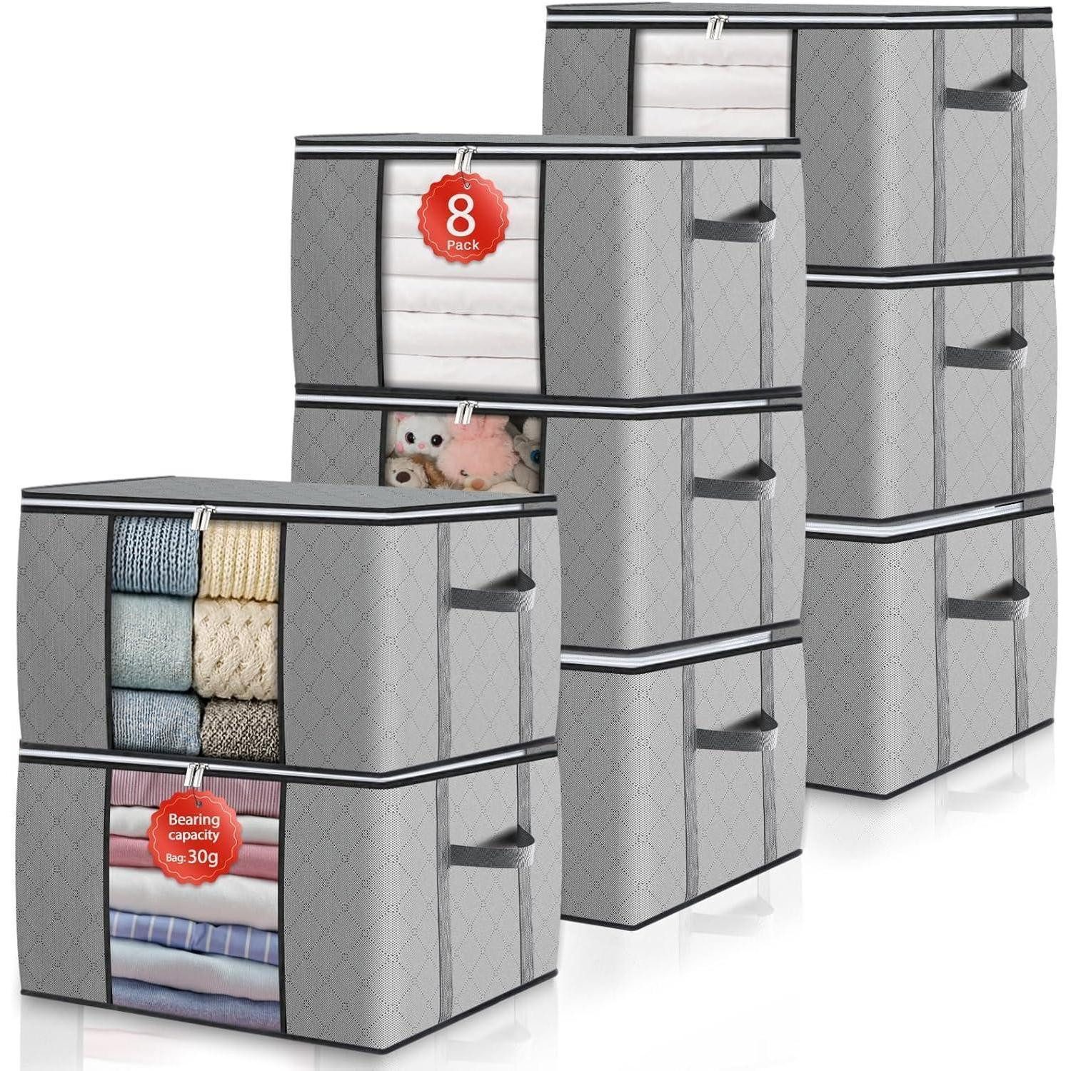 LuxusKollektion Aufbewahrungsbox Aufbewahrungstasche 90L 8 Stück mit Deckel und Verstärkten Griffen