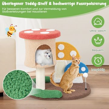 COSTWAY Kratzbaum, 4 in 1, mit Katzenhöhle & Federball & Kratzbrett