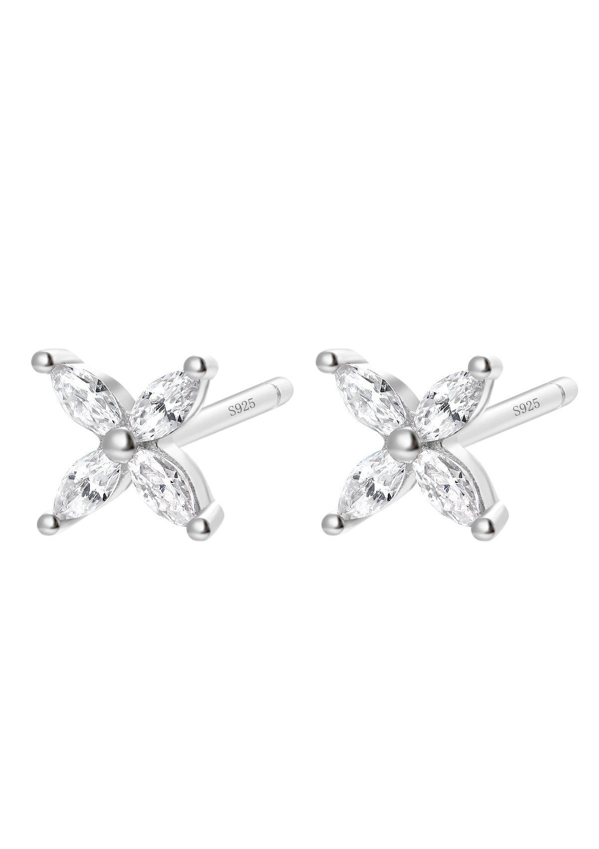Paar Ohrstecker Silber Blume Zirkonia 18K Gold