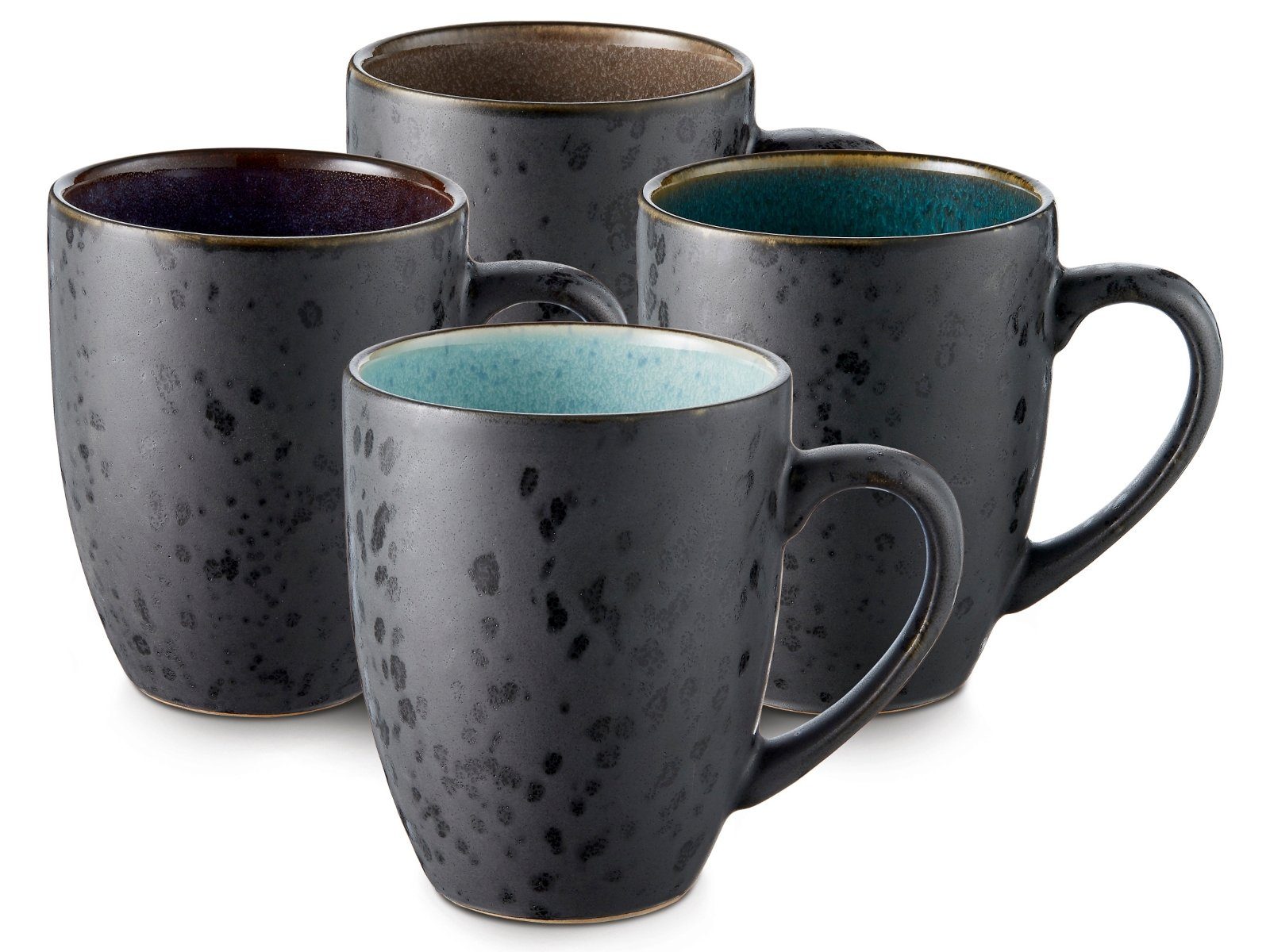 Bitz Geschirr-Set Becher mit Henkel black/grey/green/dark blue Set4, Steinzeug, Becher 30 cl 4 Stck Schwarz/Grau-Grün-Dunkelblau