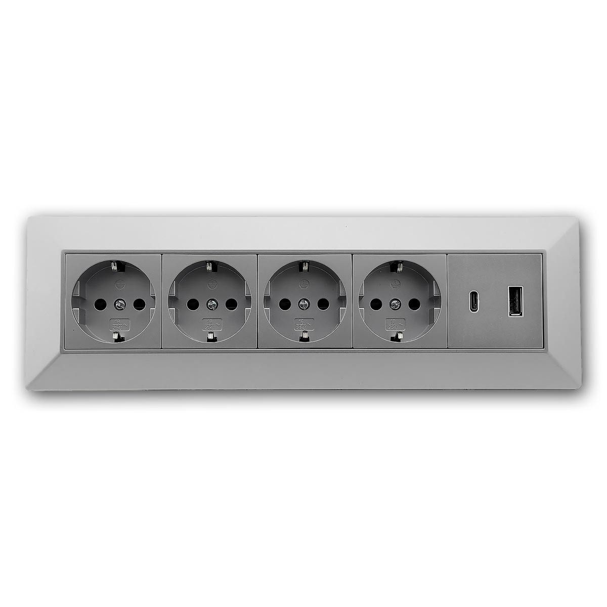 ChiliTec Aufputz-Steckdose 4-fach Steckdosenblock + USB-A&C silber 250V~/ 16A – Bild 2 von 5