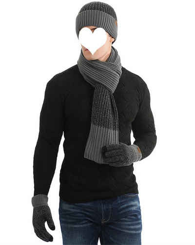 Dekorative Mütze & Schal Herren Mütze Handschuhe Schal und Handschuhe 3er-Pack Warm (3-tlg) 3 in 1 Schal Warme Beanie Mütze und Touchscreen Handschuhe Set