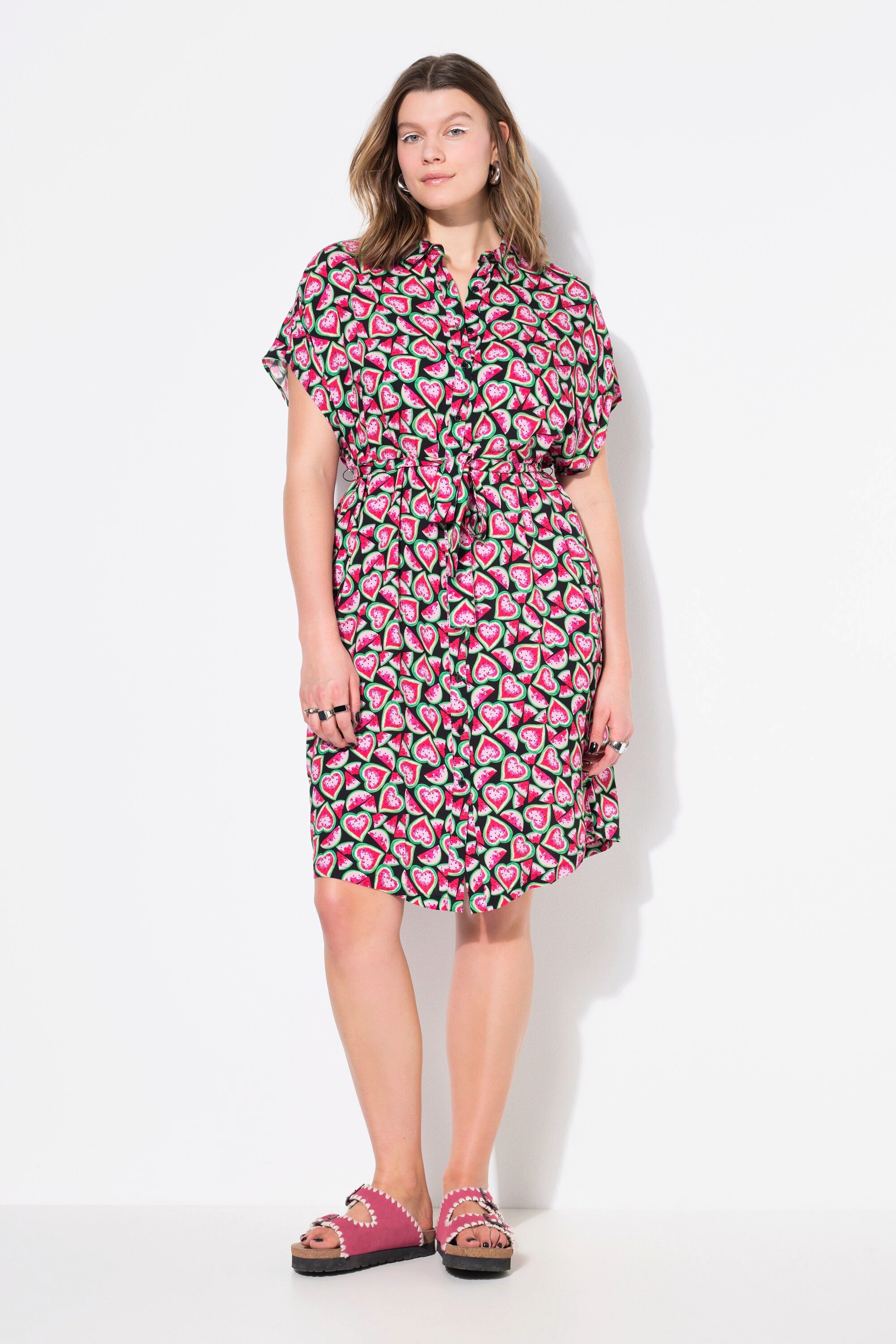 Studio Untold Hemdblusenkleid Hemdblusen-Midikleid Fruits-Print Bindegürtel günstig online kaufen