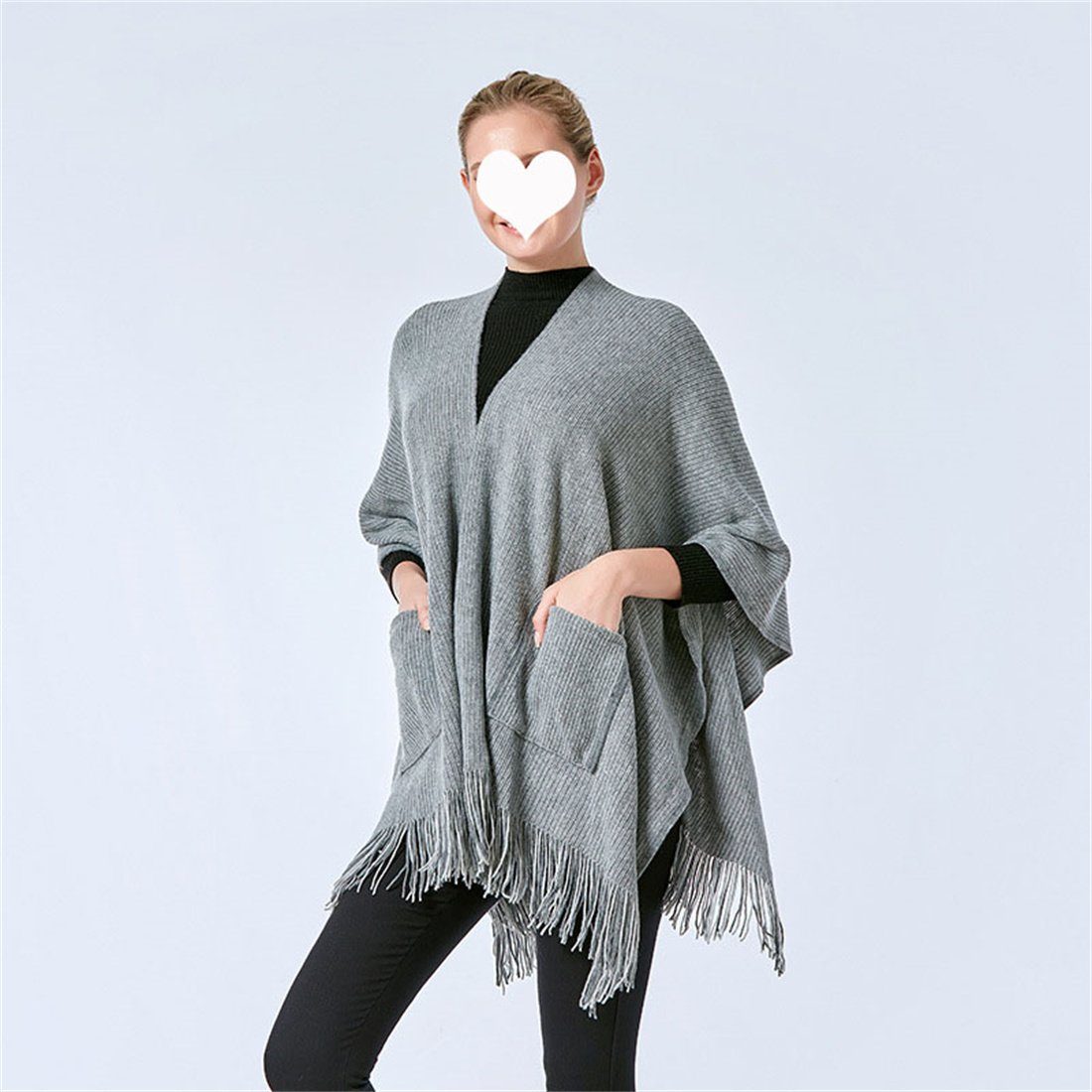 Mode Schal, DÖRÖY Umhang warme einfarbig Grau Modeschal Tasche Damen Winter Schal Retro