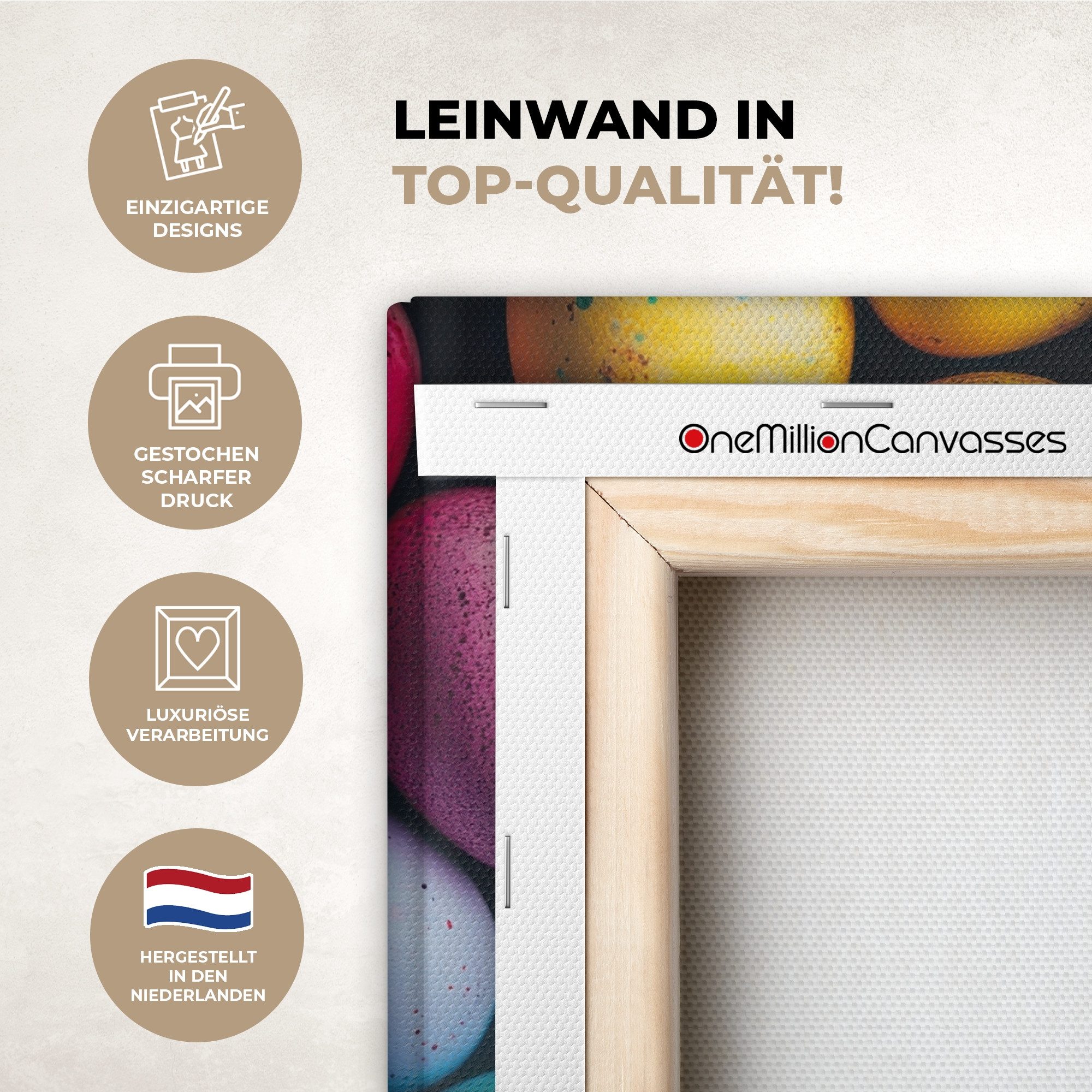 OneMillionCanvasses® Leinwandbild Bunt - Ostereier - Spritzer - Ostern Deko, Fotodruck (1 St), Wandbild, Deko Schlafzimmer Wohnzimmer Flur 20x20 cm