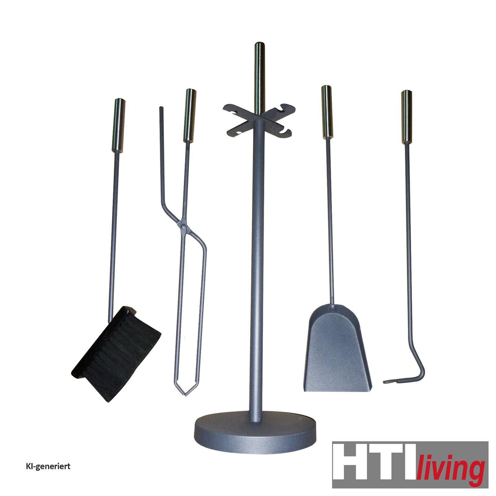 HTI-Living Kamingarnitur Kaminbesteck aus Metall 5-teiliges Set, (Set, 1x Schürhaken, 1x Schaufel, 1x Besen, 1x Zange und 1x Halter), Schürhaken Schaufel Besen Kaminzange