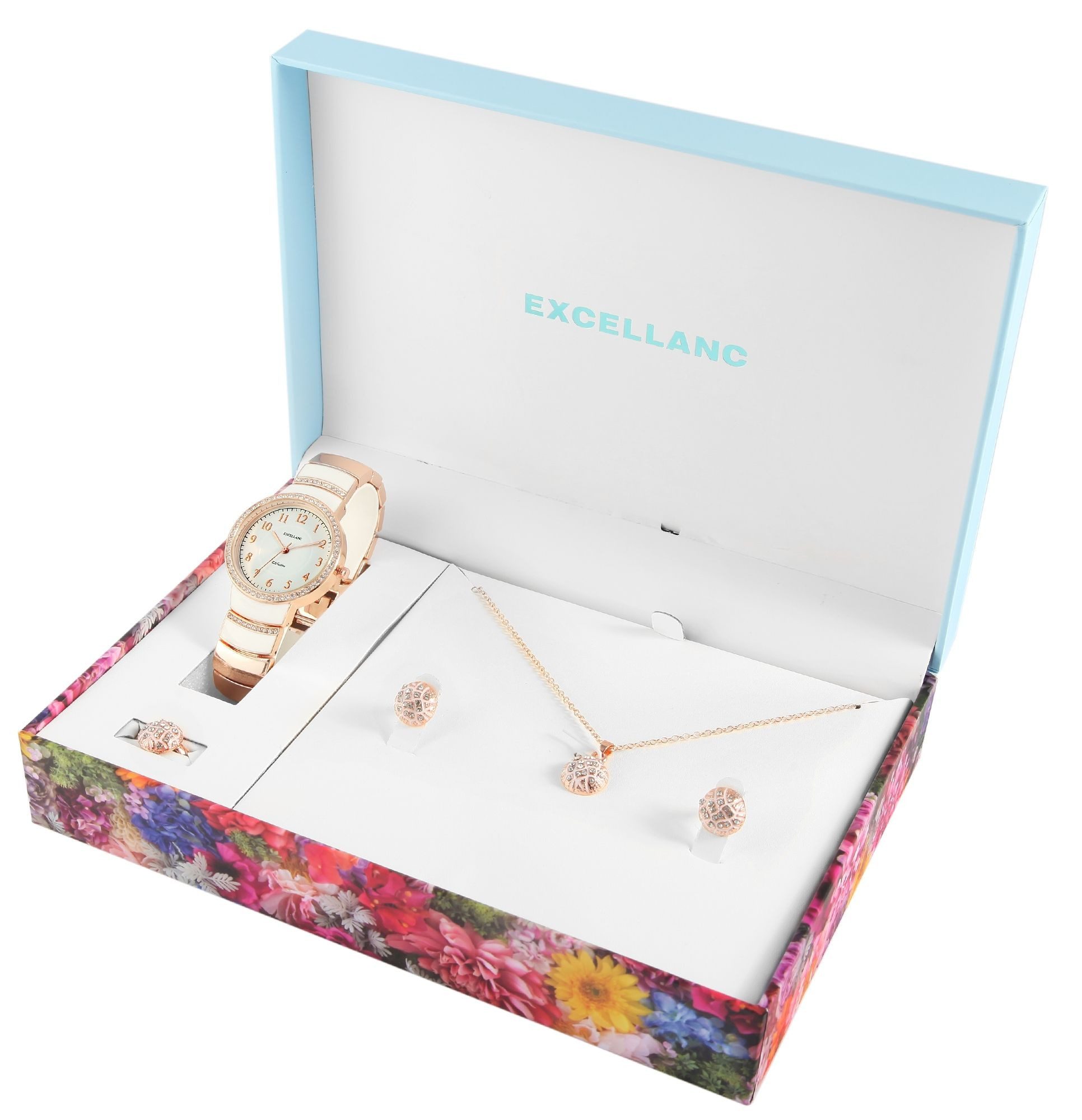 Schmuckset 1800222 Excellanc Geschenkset mit Damenuhr, Halskette, Ring und