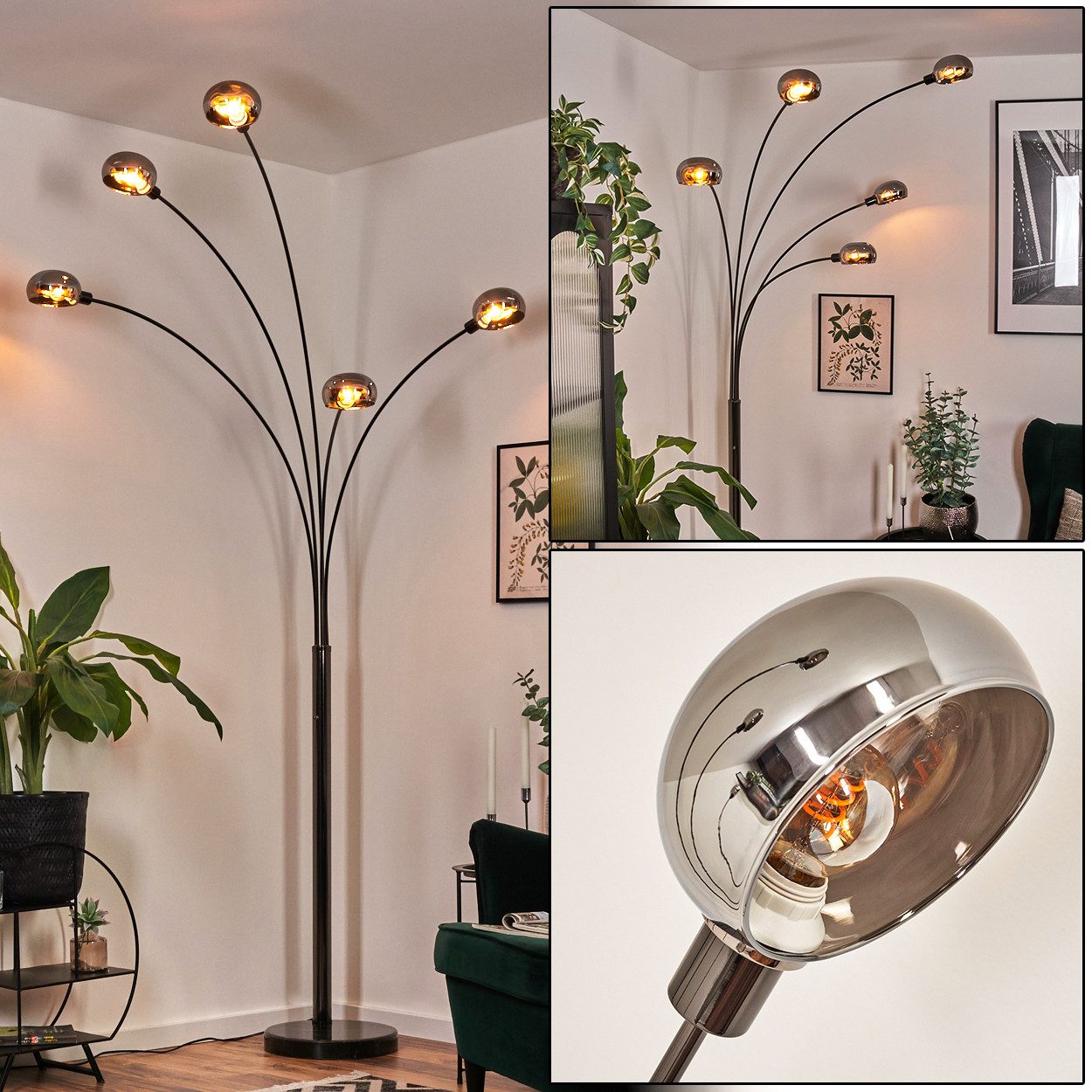 Stehlampe Stehlampe aus Metall in Schwarz/Chrom/Rauch im Retro/Vintage-Design