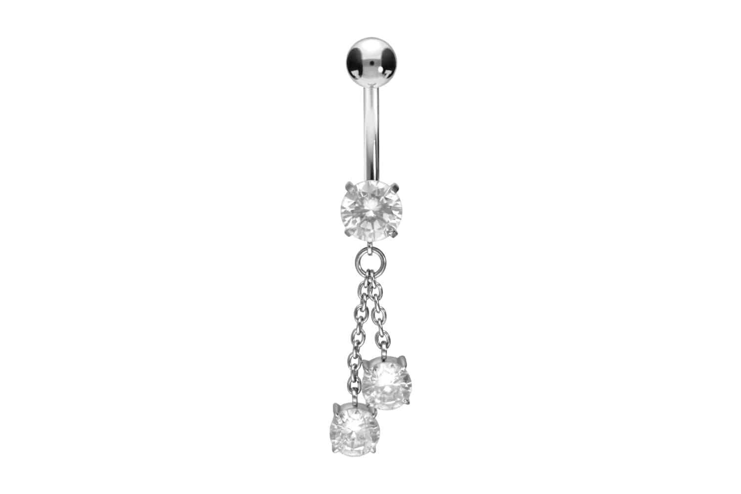 Bauchnabelpiercing Titan Bananabell mit Innengewinde 3 KRISTALLE