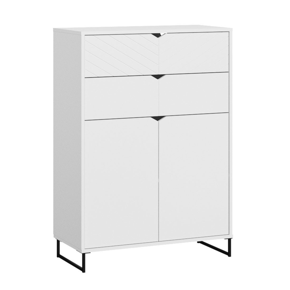 Feldmann-Wohnen Highboard Caseres (2-türig, mit Einlegeboden, mit Schubladen, 1 St., moderne Optik, 2-türig, Metallfüße, Griffmulden), 80x38x113cm weiß / schwarz