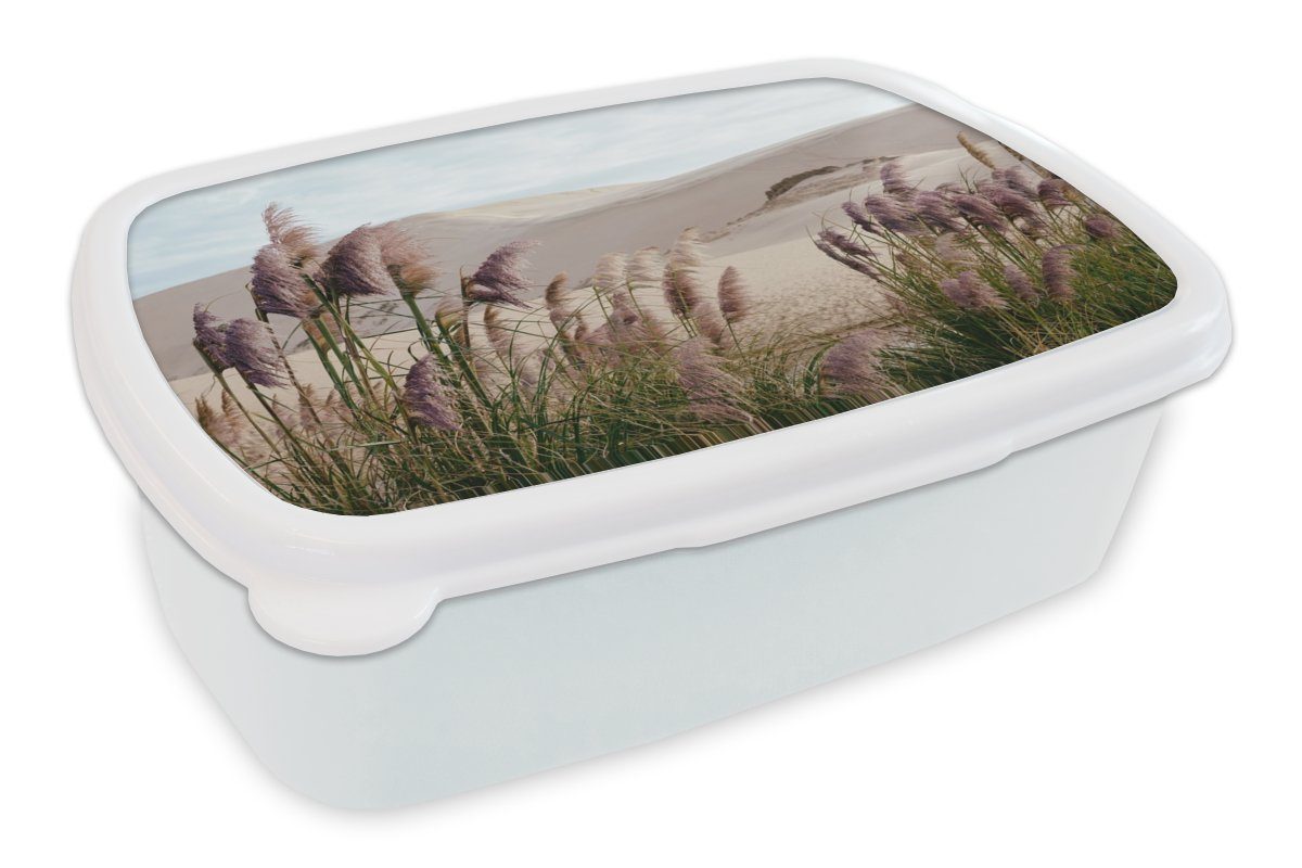 MuchoWow Lunchbox Pampasgras - Sand - Pflanzen - Düne, Kunststoff, (2-tlg), Brotbox für Kinder und Erwachsene, Brotdose, für Jungs und Mädchen weiß