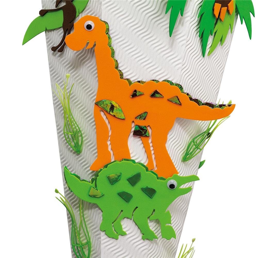 Roth Schultüte Basteltüte Dino, 68 cm, eckig, mit grünem Kreppverschluss, Zuckertüte zum Basteln