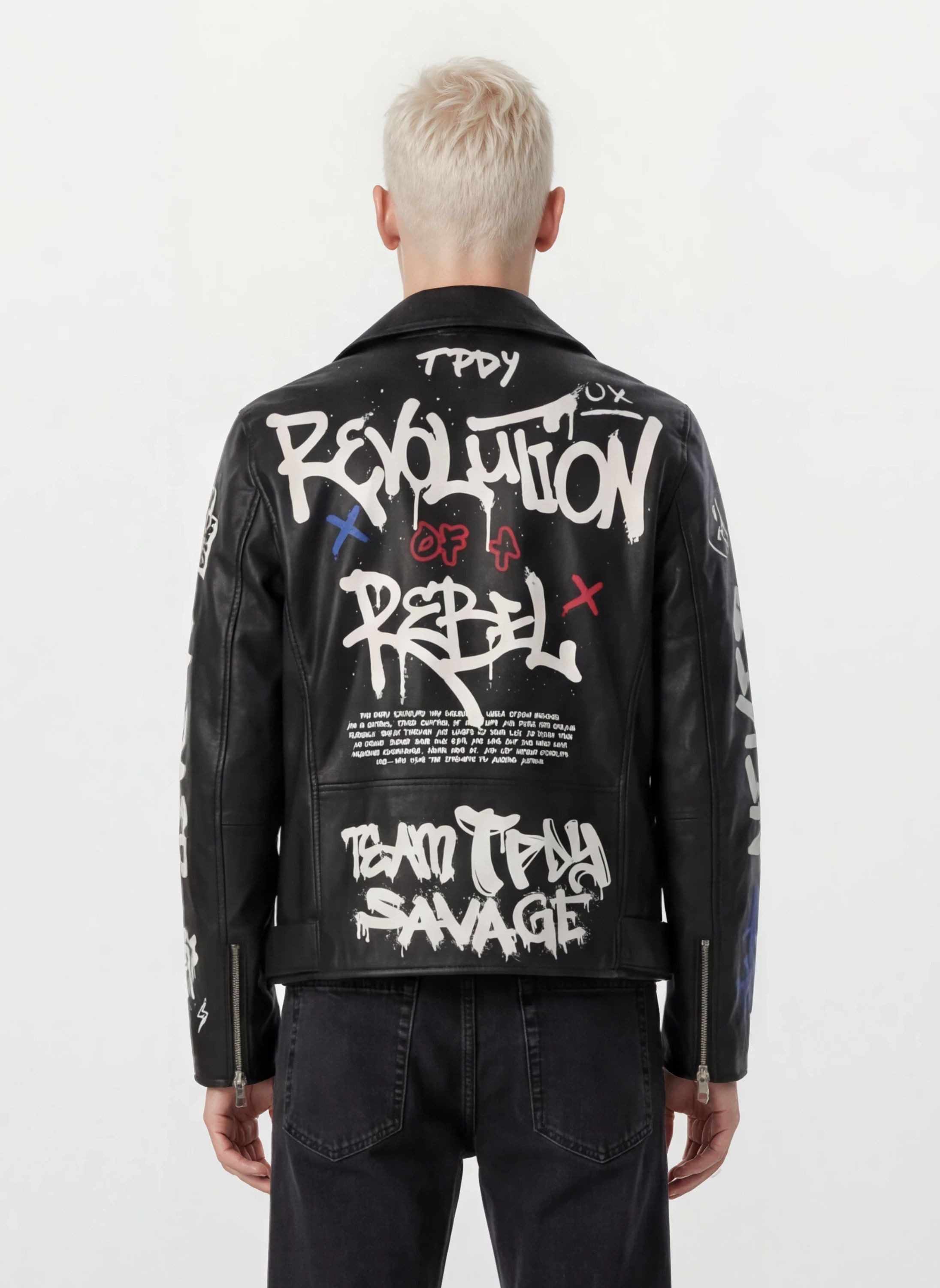 trueprodigy Lederjacke Danis Auffälliger Graffiti Print