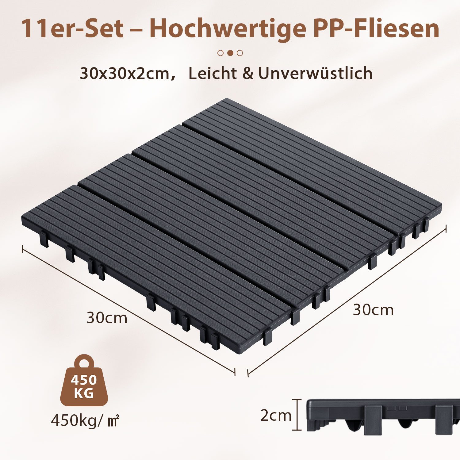 Clanmacy Terrassenplatte Kunststoff-Bodenfliesen 77 Stück 30x30cm Klickfliesen Anthrazit, Kunststoff 30x30, Anthrazit