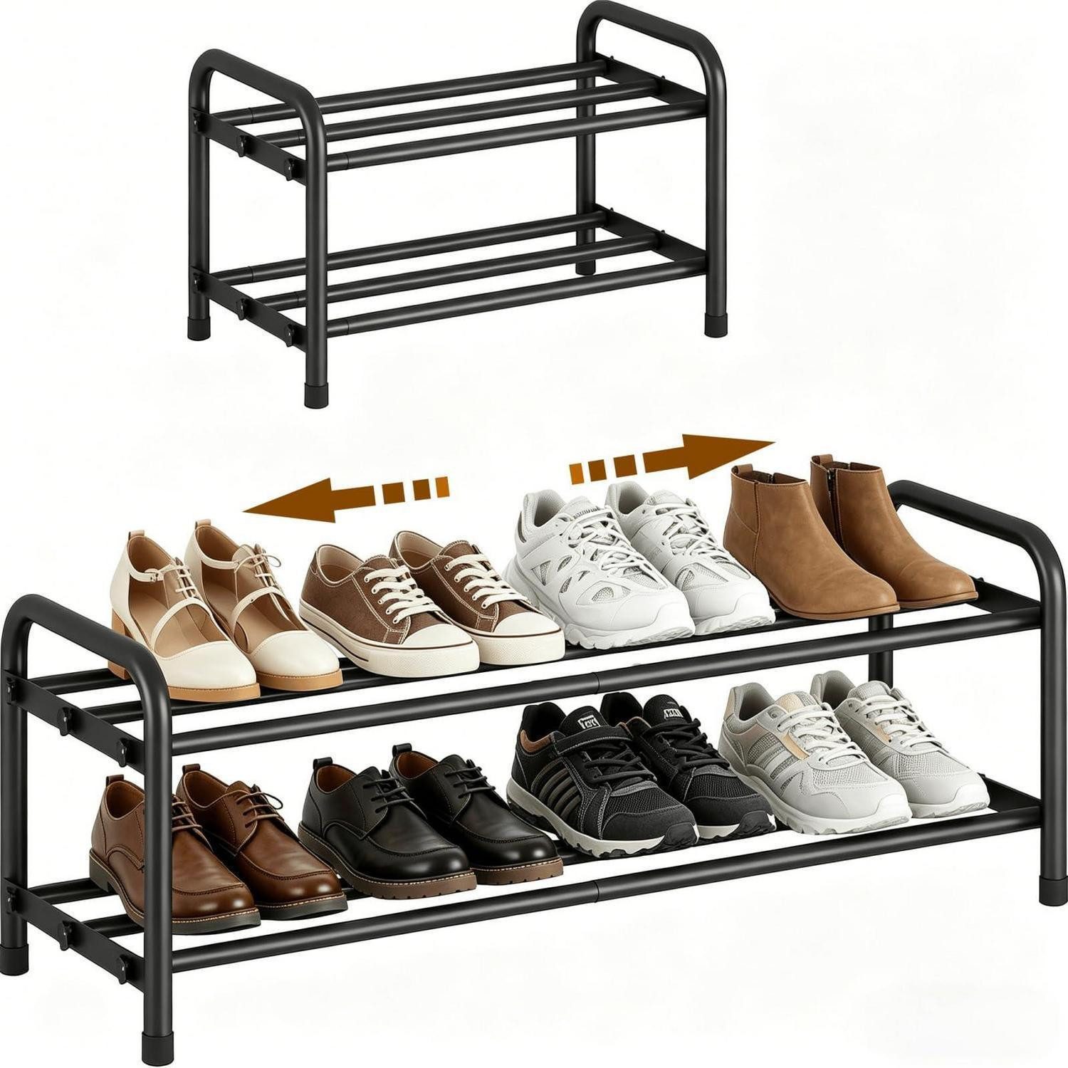 LuxusKollektion Schuhregal Schuhregal Metall ausziehbar 45-80cm 2 Ebenen Schwarz, 1-tlg.