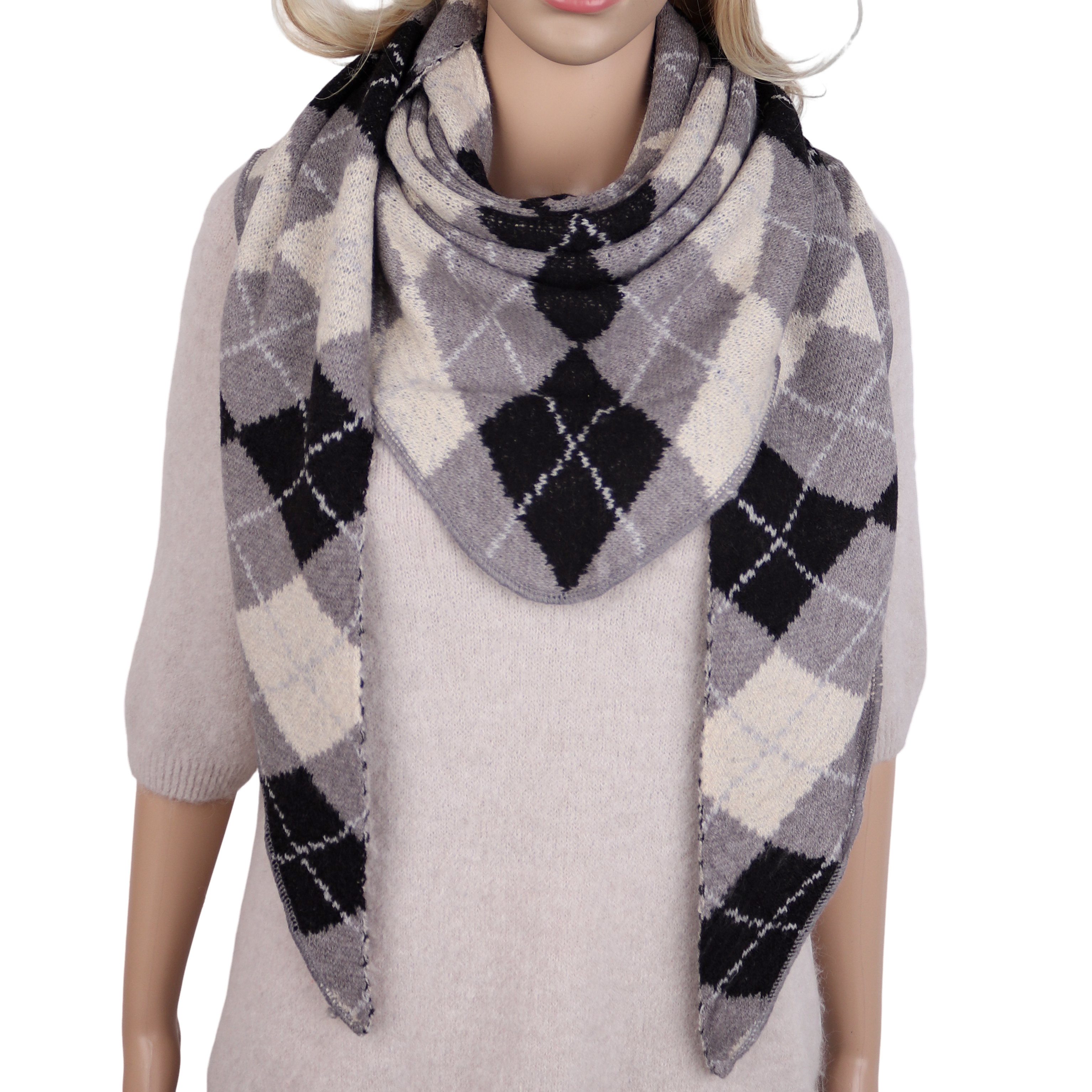MIRROSI Dreieckstuch Damen Winterschal 180x65 cm – weicher Strickschal mit Rautenmuster, (Neue Kollektion Herbst/Winter 2026), weicher Dreieckstuch – warmer XXL Schal aus Viskose-Mix