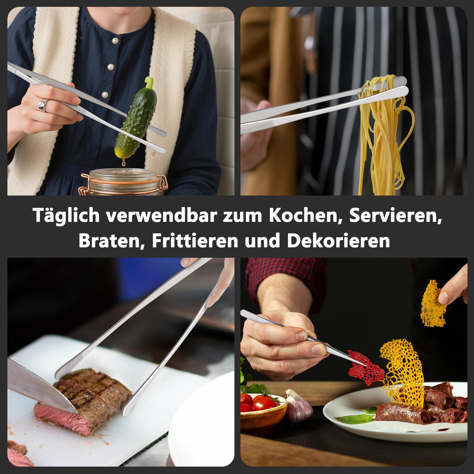 FOUORTUNATE-BEE Grillzange 2er Set Grillzange Edelstahl Lang 30CM Kitchen Kochpinzette, für Kochen Grillen und Backen – Bild 5 von 5